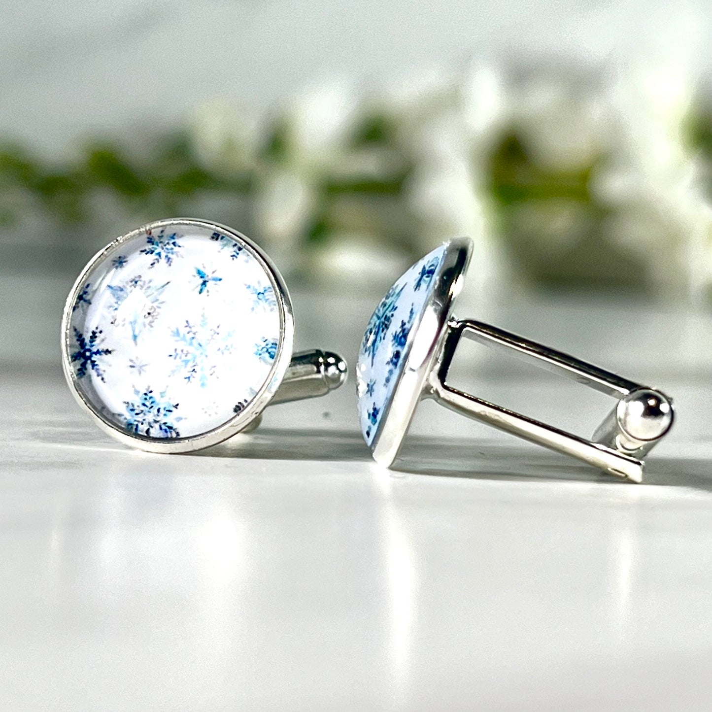 Snowflake Silver Plated Cufflinks Handmade