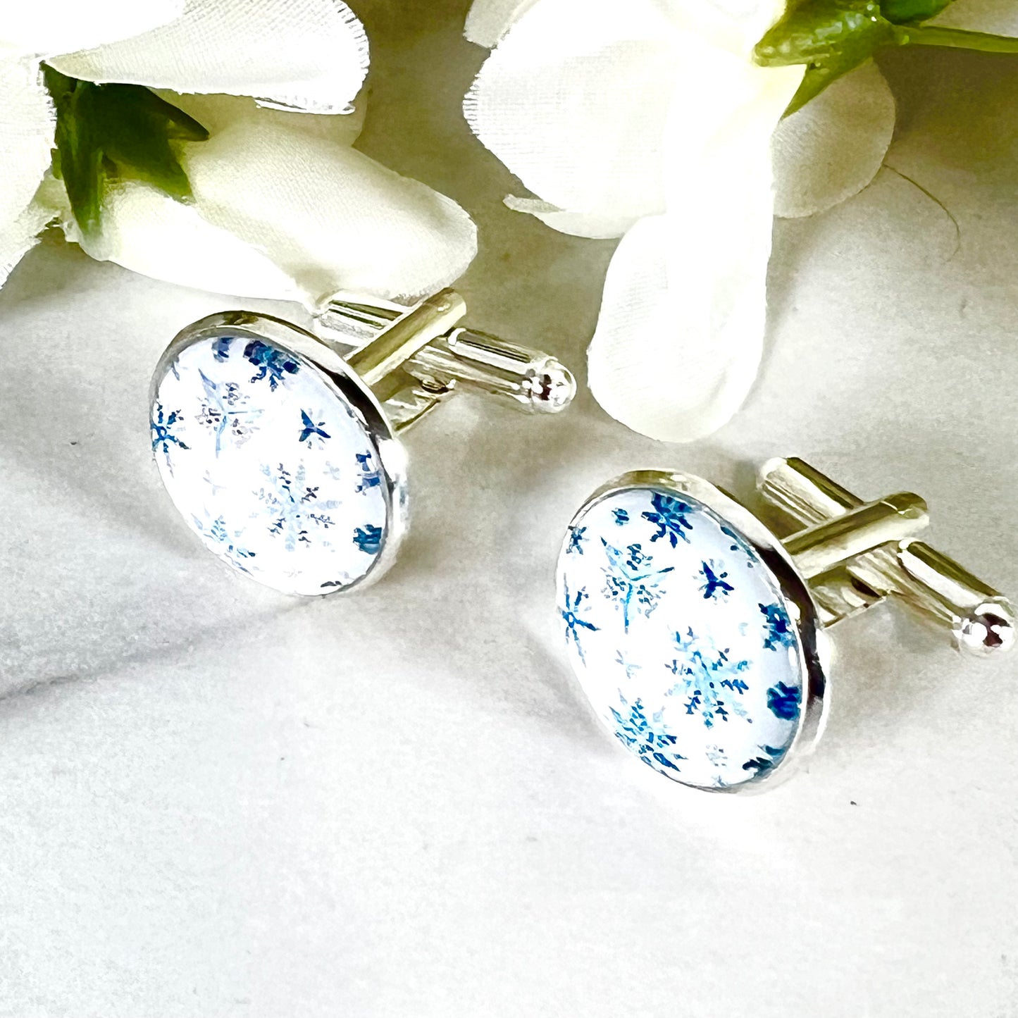 Snowflake Silver Plated Cufflinks Handmade