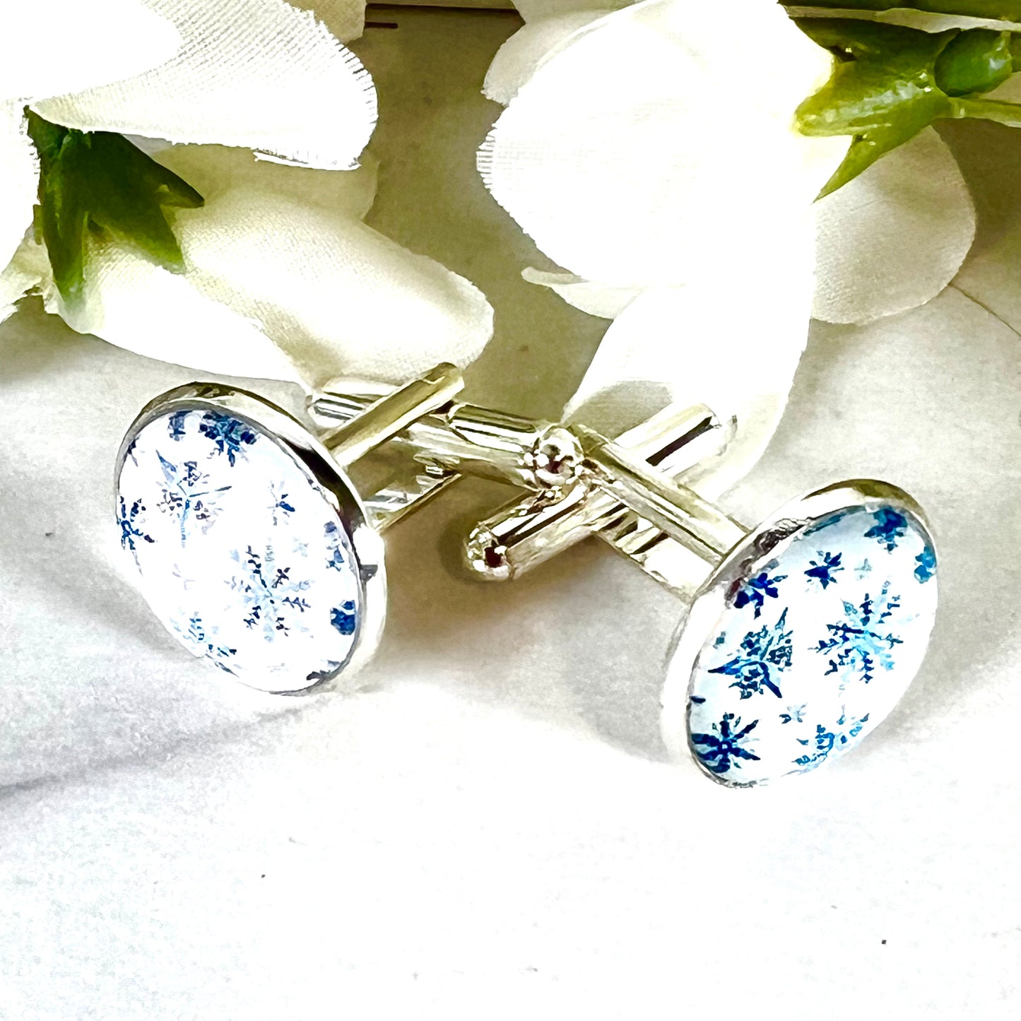 Snowflake Silver Plated Cufflinks Handmade