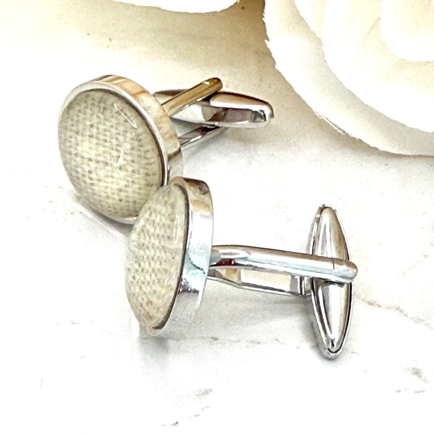 Linen 8th Anniversary Cufflinks Handmade
