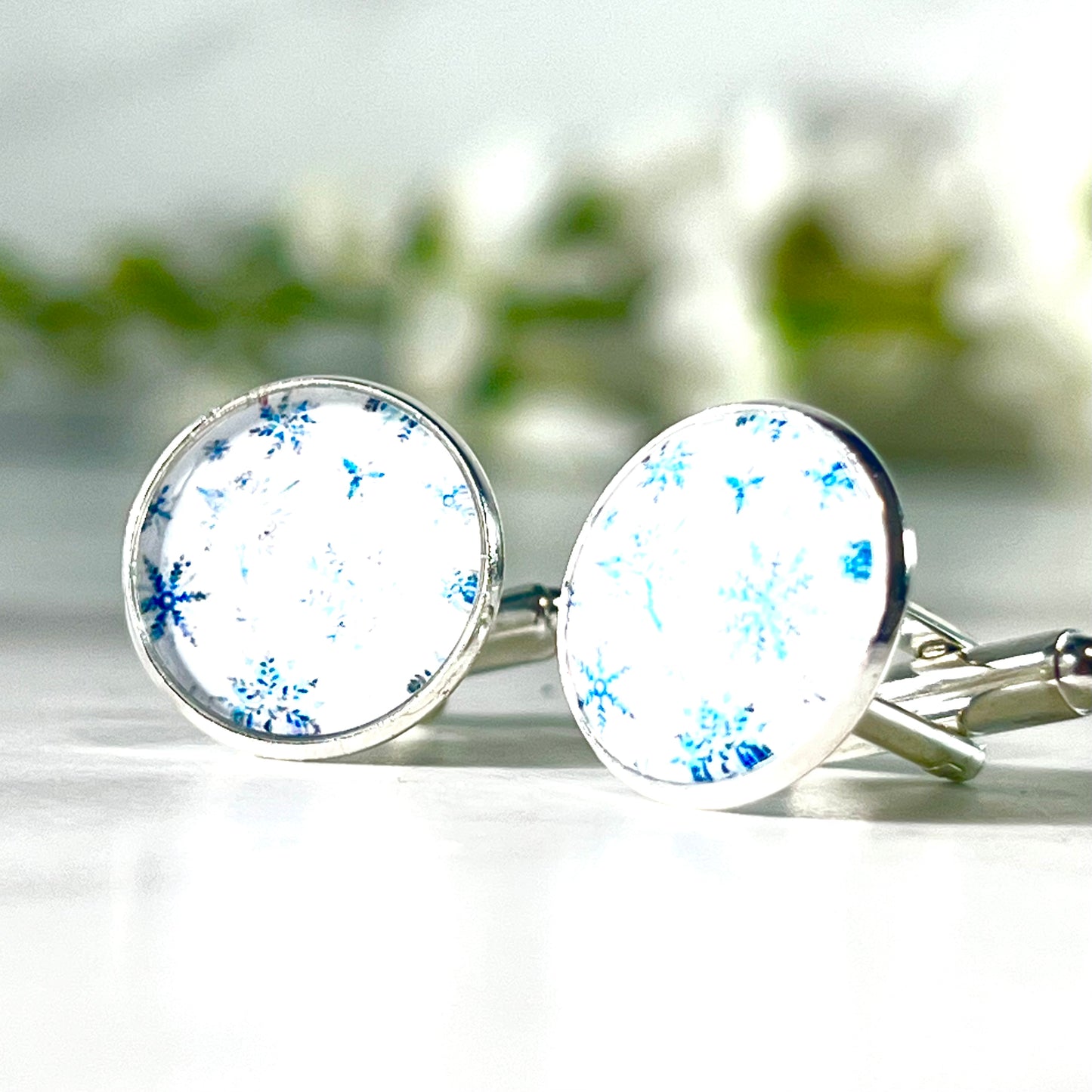 Snowflake Silver Plated Cufflinks Handmade