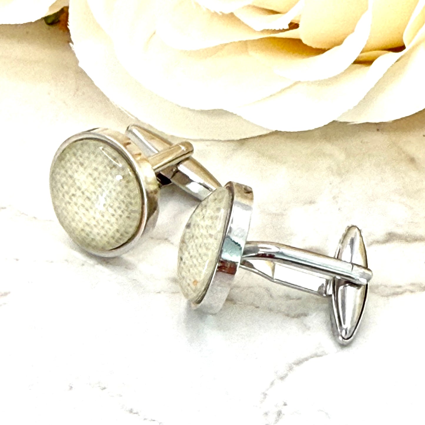 Linen 8th Anniversary Cufflinks Handmade