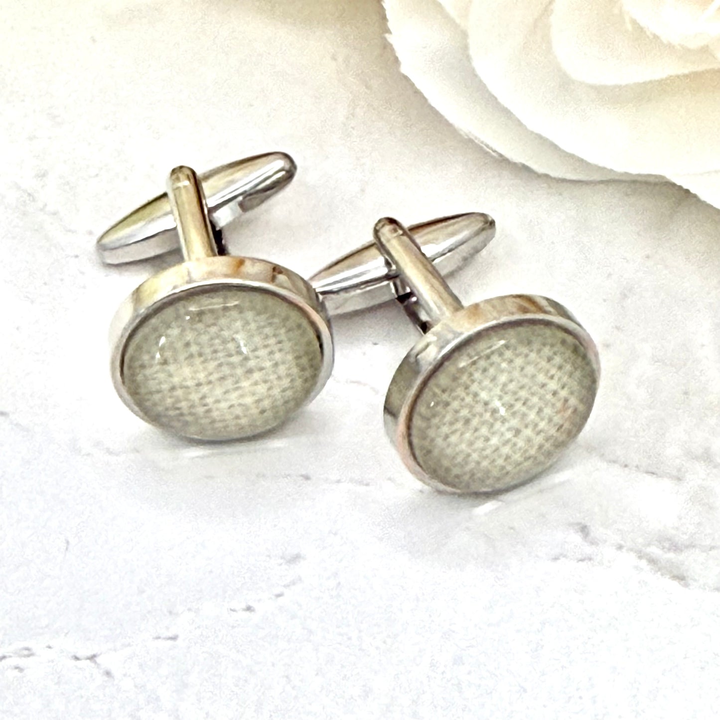 Linen 8th Anniversary Cufflinks Handmade