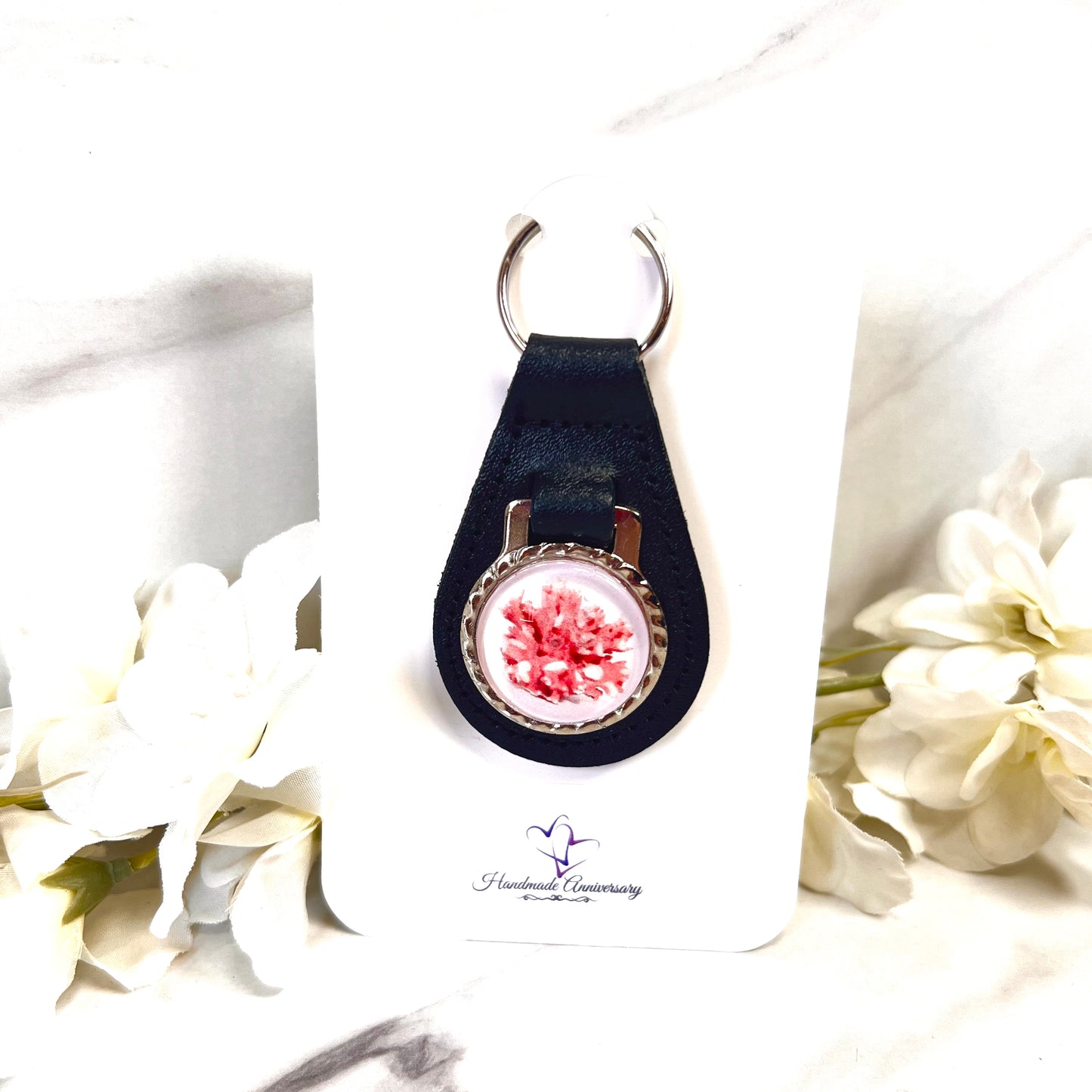 Coral 35th Anniversary Leather Key Fob Handmade