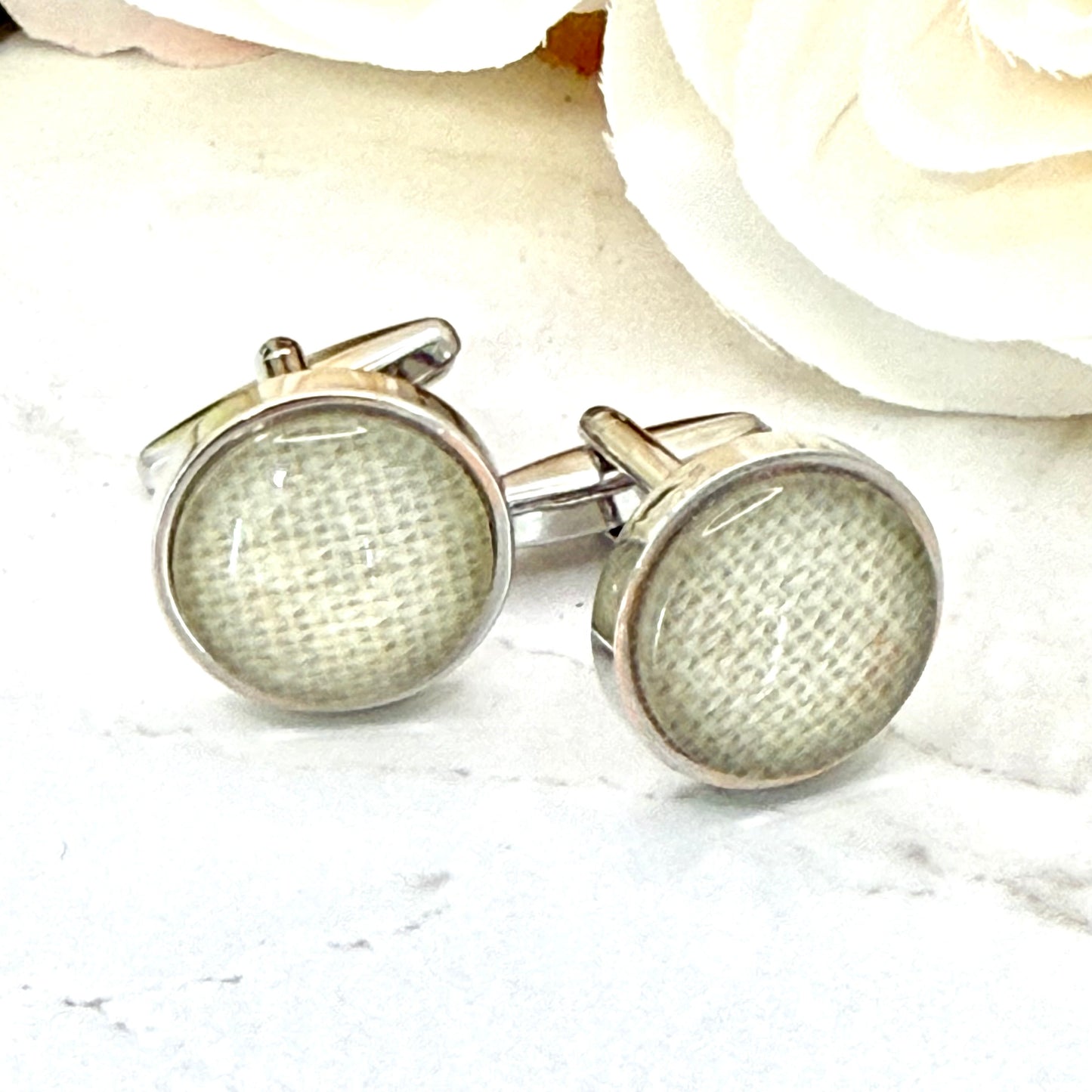 Linen 8th Anniversary Cufflinks Handmade