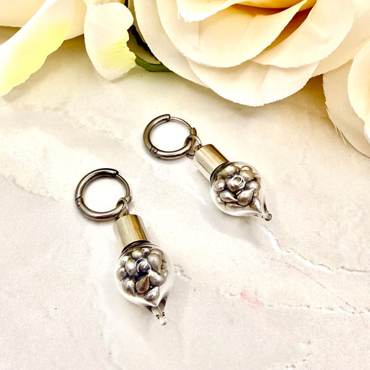 Sparkling Tin Anniversary Huggie Earrings Handmade