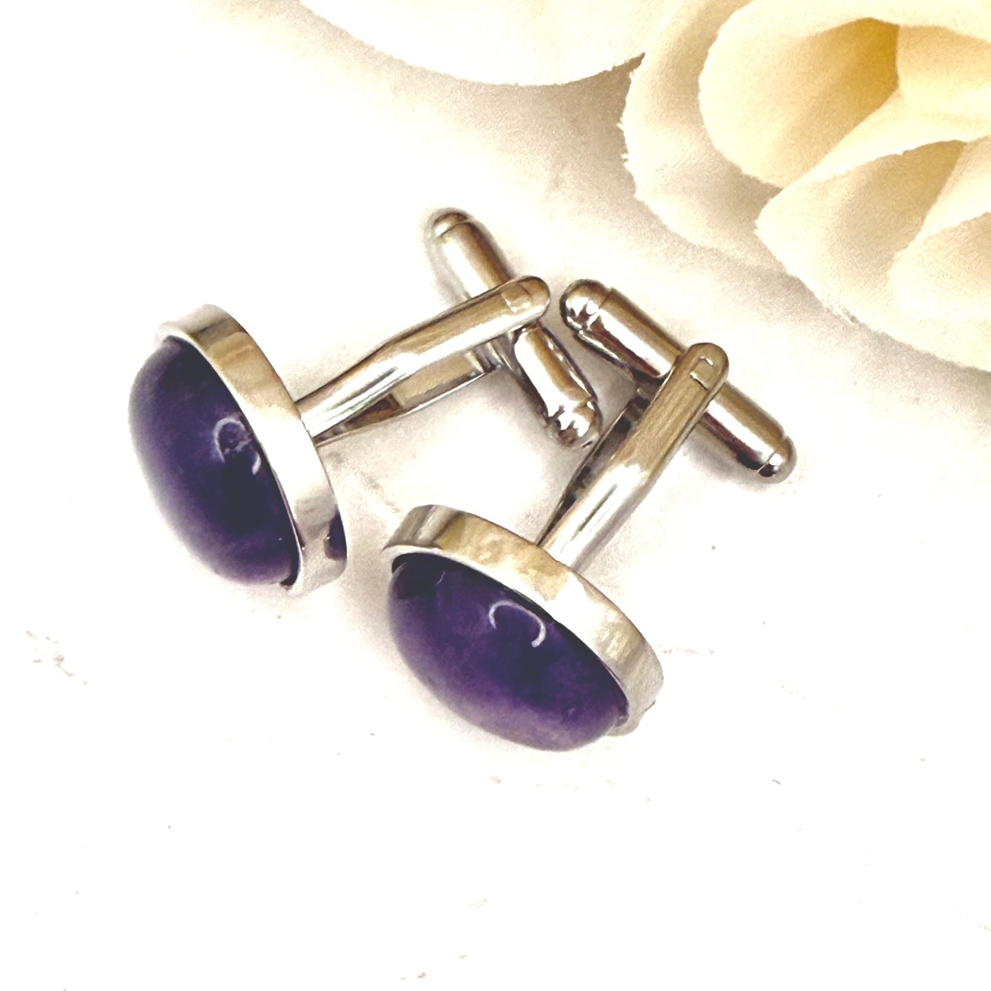 Amethyst 33rd Wedding Anniversary Silver Plated Cufflinks Handmade-Cufflinks-Handmadeanniversary-Handmade Anniversary
