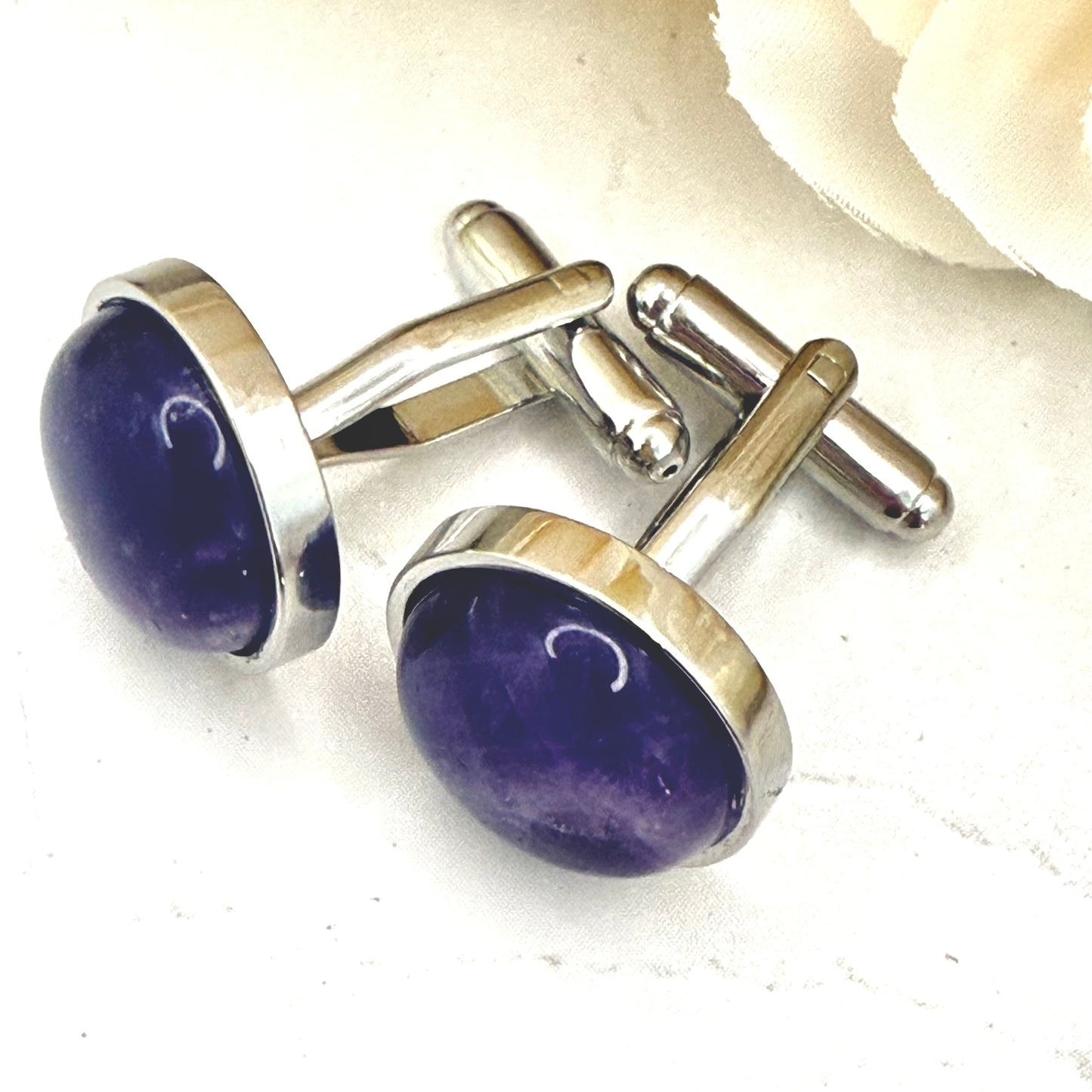 Amethyst 33rd Wedding Anniversary Silver Plated Cufflinks Handmade-Cufflinks-Handmadeanniversary-Handmade Anniversary