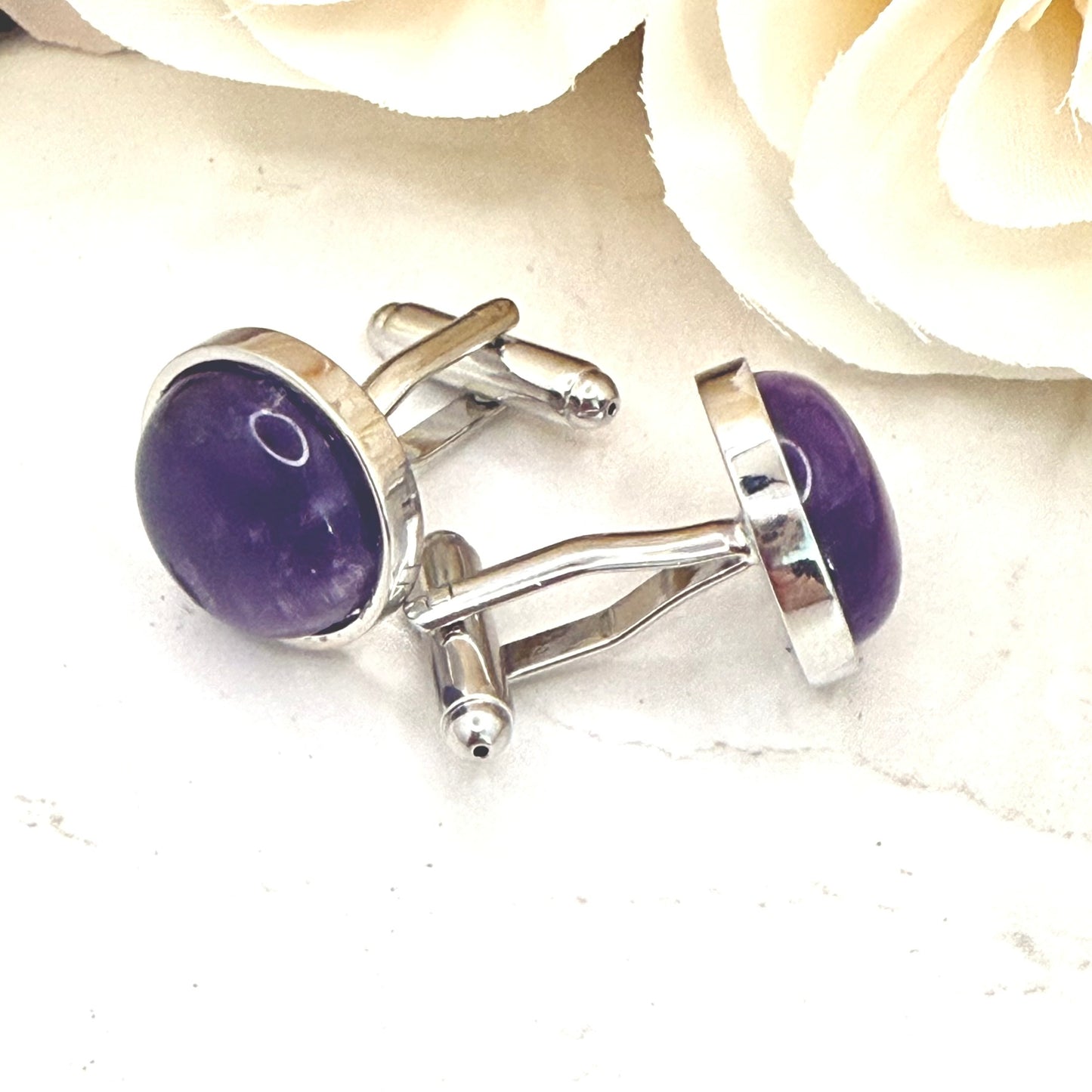 Amethyst 33rd Wedding Anniversary Silver Plated Cufflinks Handmade-Cufflinks-Handmadeanniversary-Handmade Anniversary
