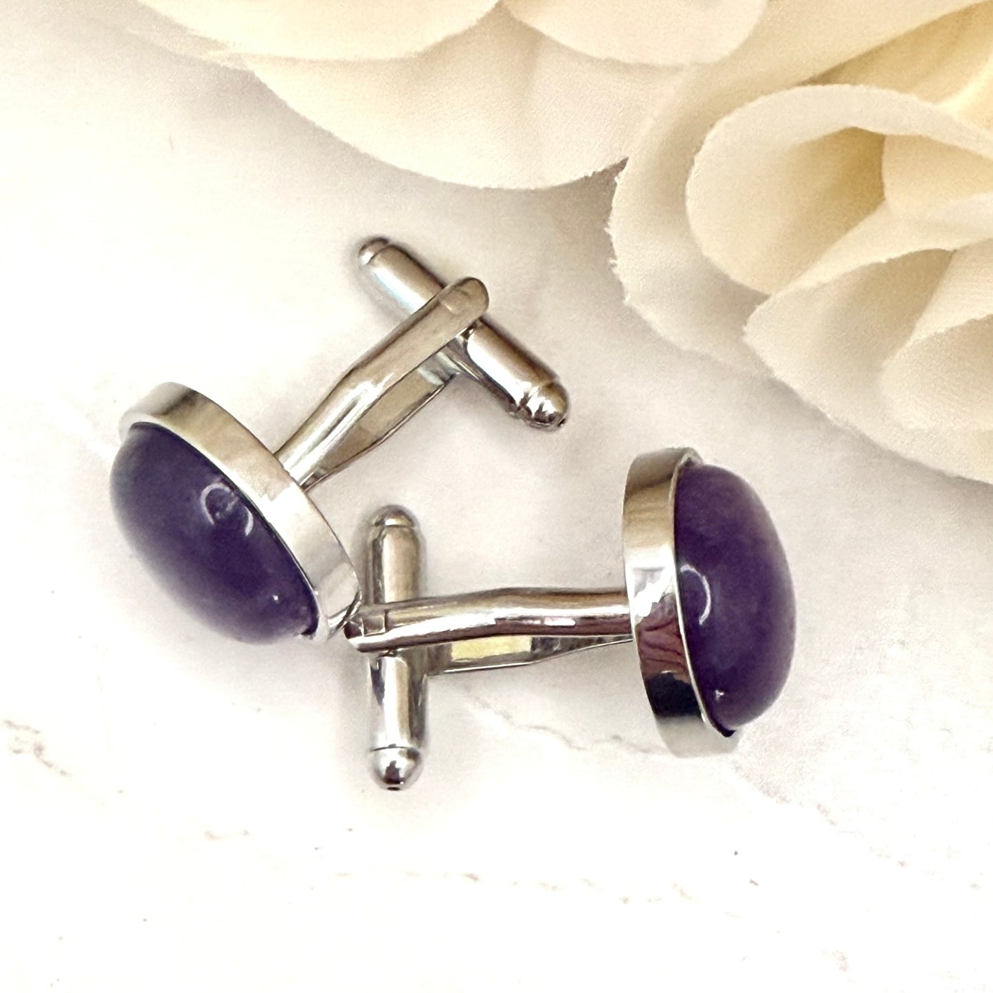 Amethyst 33rd Wedding Anniversary Silver Plated Cufflinks Handmade-Cufflinks-Handmadeanniversary-Handmade Anniversary