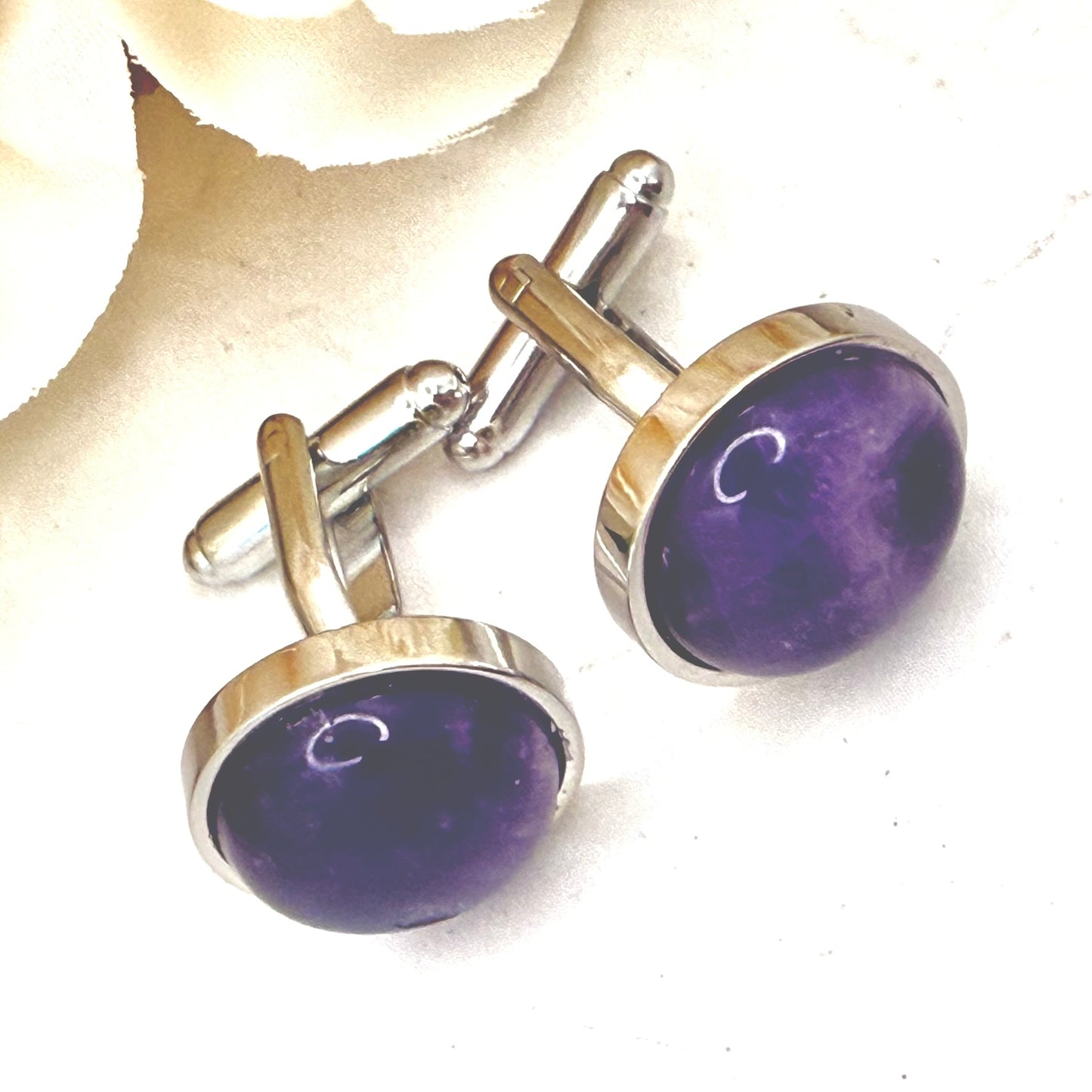 Amethyst 33rd Wedding Anniversary Silver Plated Cufflinks Handmade-Cufflinks-Handmadeanniversary-Handmade Anniversary