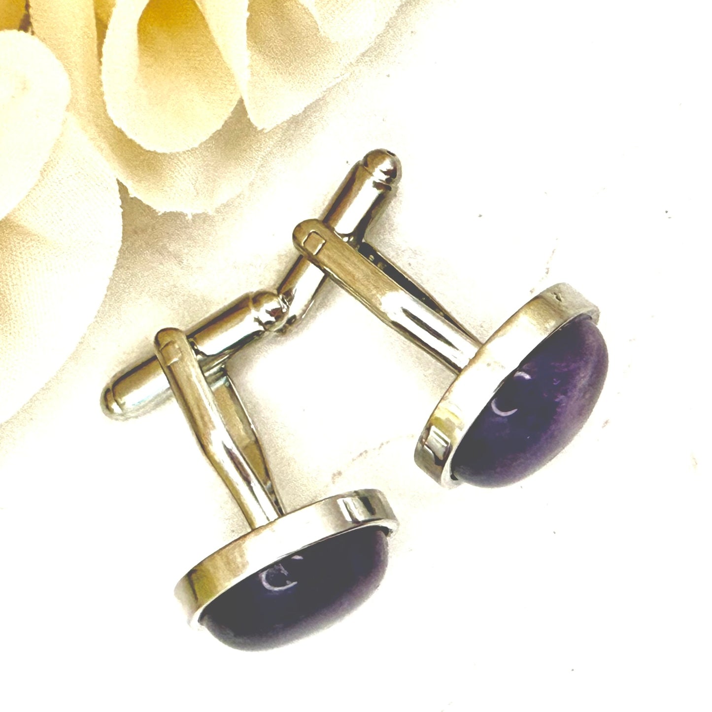 Amethyst 33rd Wedding Anniversary Silver Plated Cufflinks Handmade-Cufflinks-Handmadeanniversary-Handmade Anniversary