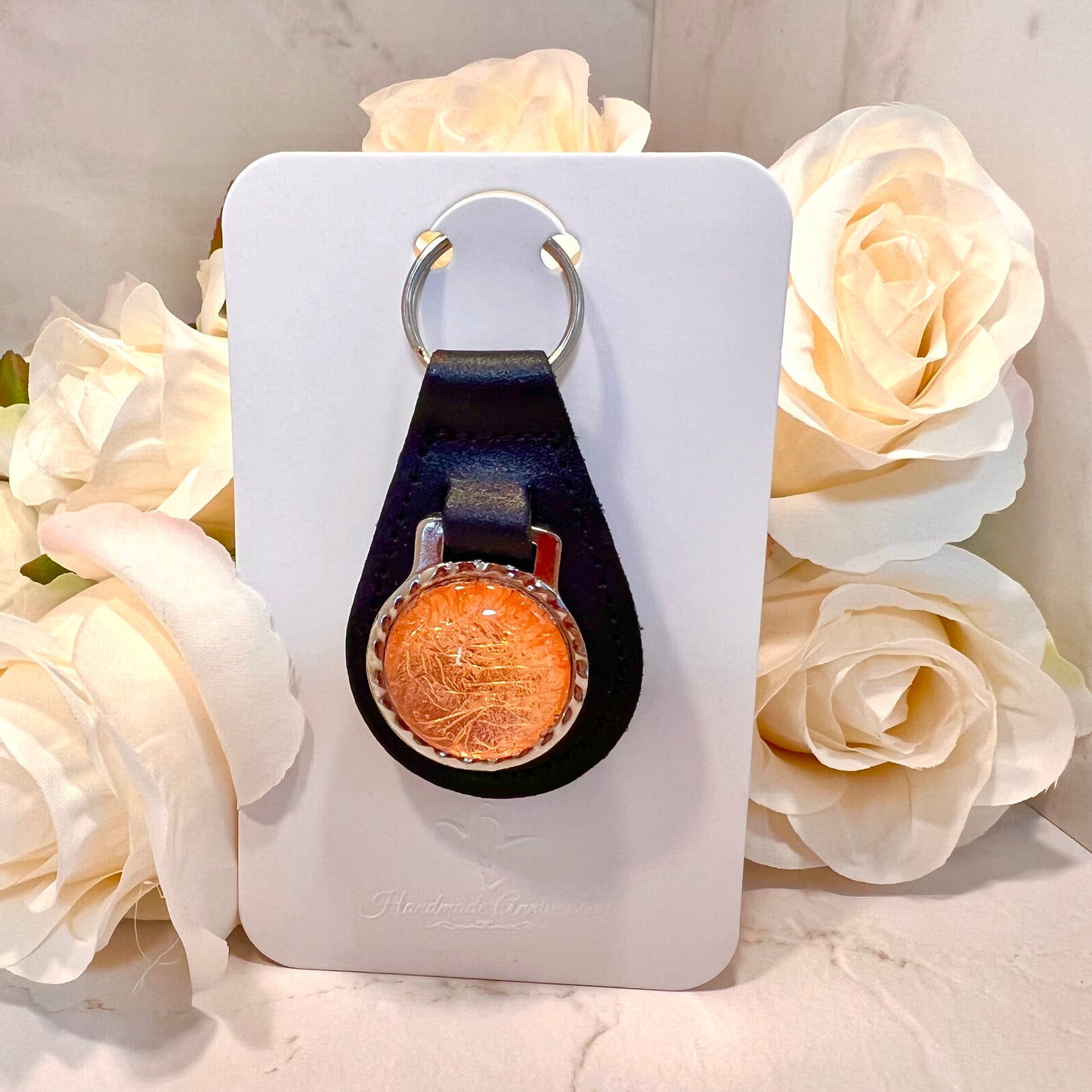 Copper 7th Anniversary Leather Key Fob Keyring Handmade-Keyring-Handmadeanniversary-Handmade Anniversary