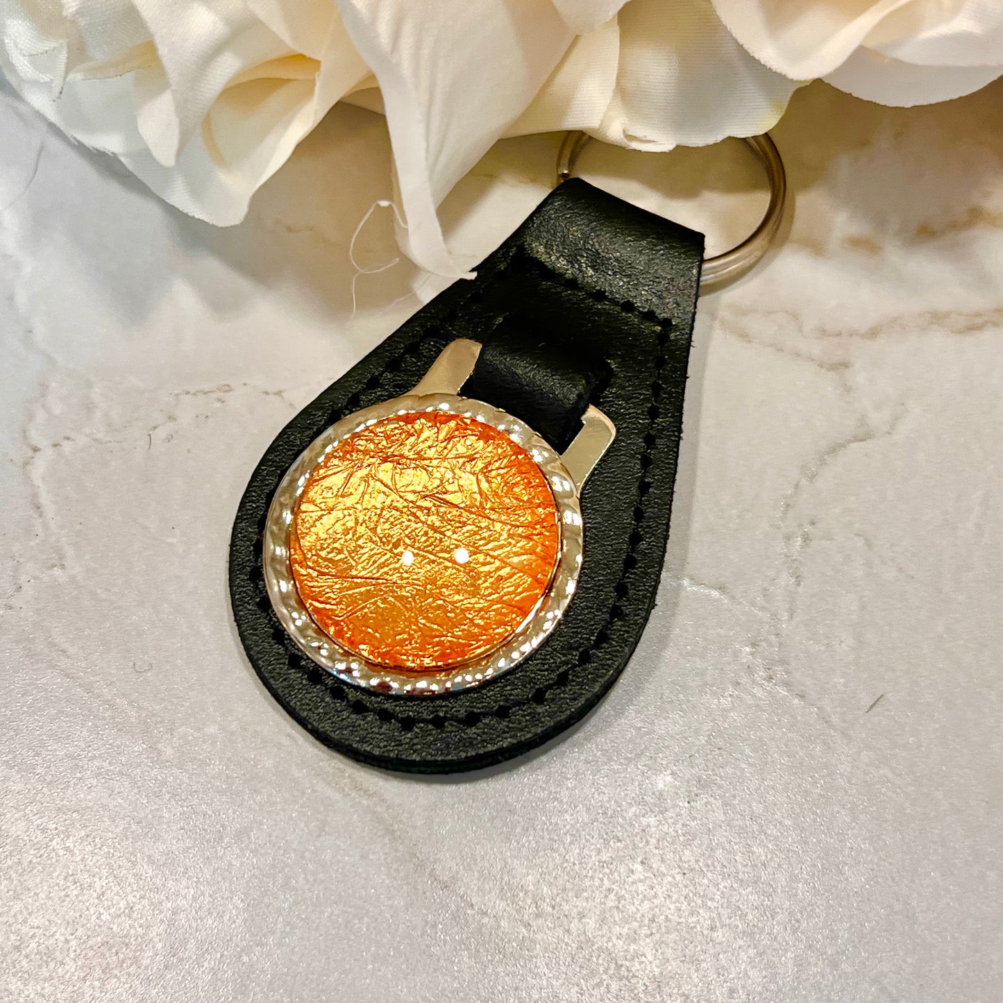 Copper 7th Anniversary Leather Key Fob Keyring Handmade-Keyring-Handmadeanniversary-Handmade Anniversary