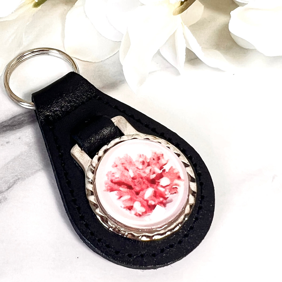Coral 35th Anniversary Leather Key Fob Handmade-Keyring-Handmadeanniversary-Handmade Anniversary