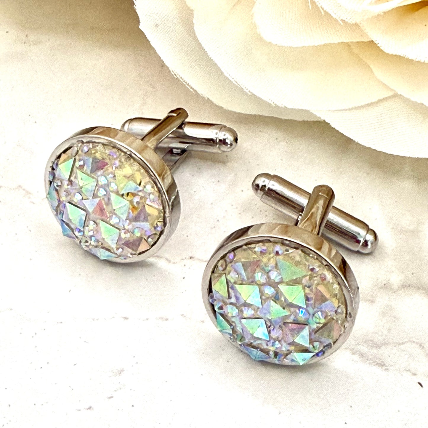 Crystal 15th Anniversary Cufflinks Handmade-Cufflinks-Handmadeanniversary-Handmade Anniversary