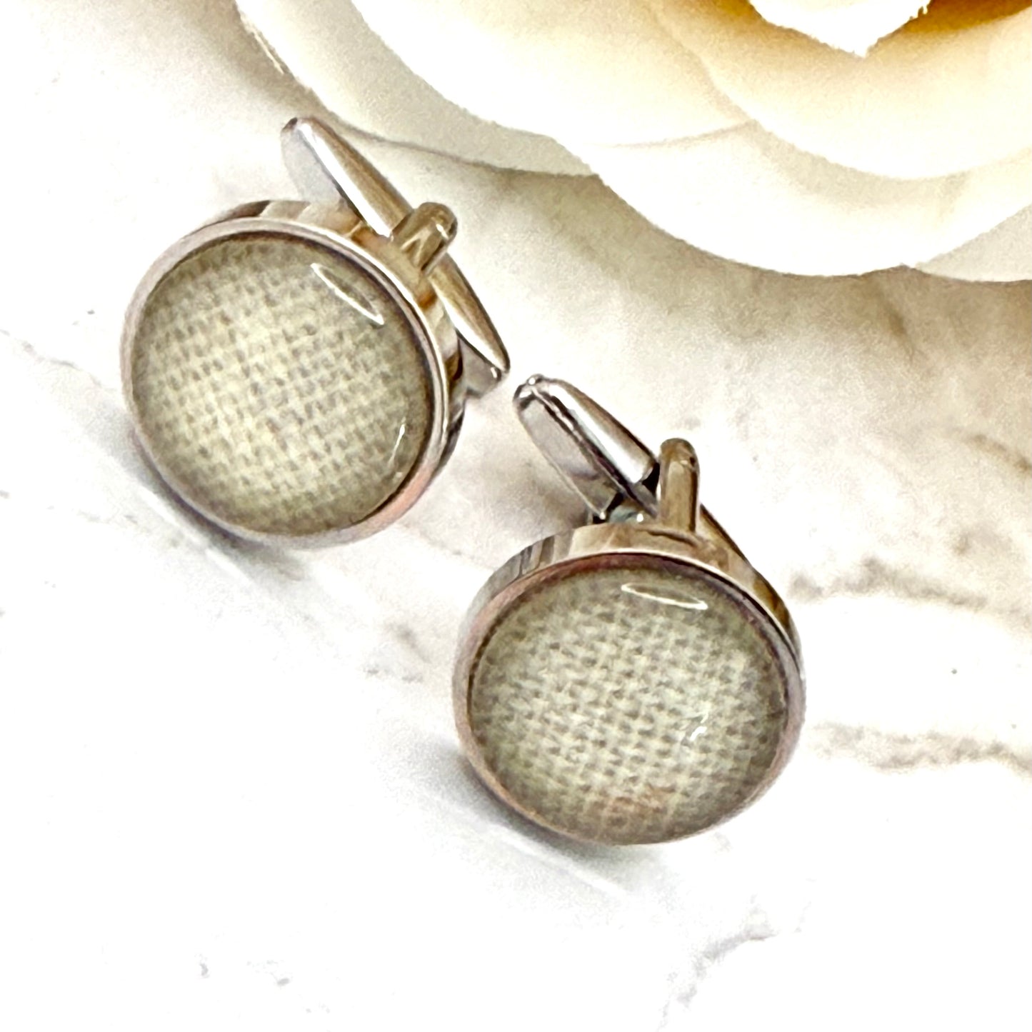 Linen 8th Anniversary Cufflinks Handmade