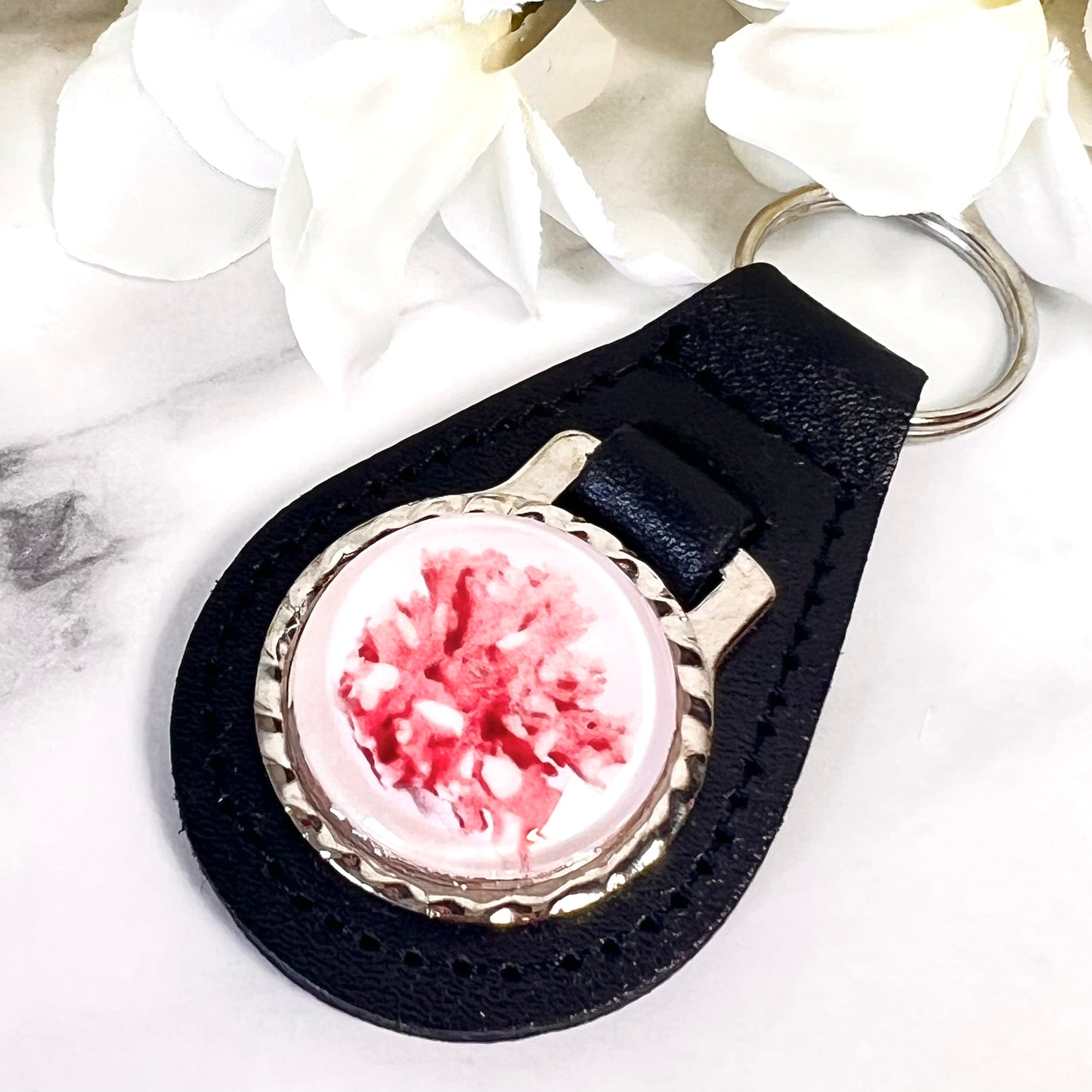 Coral 35th Anniversary Leather Key Fob Handmade