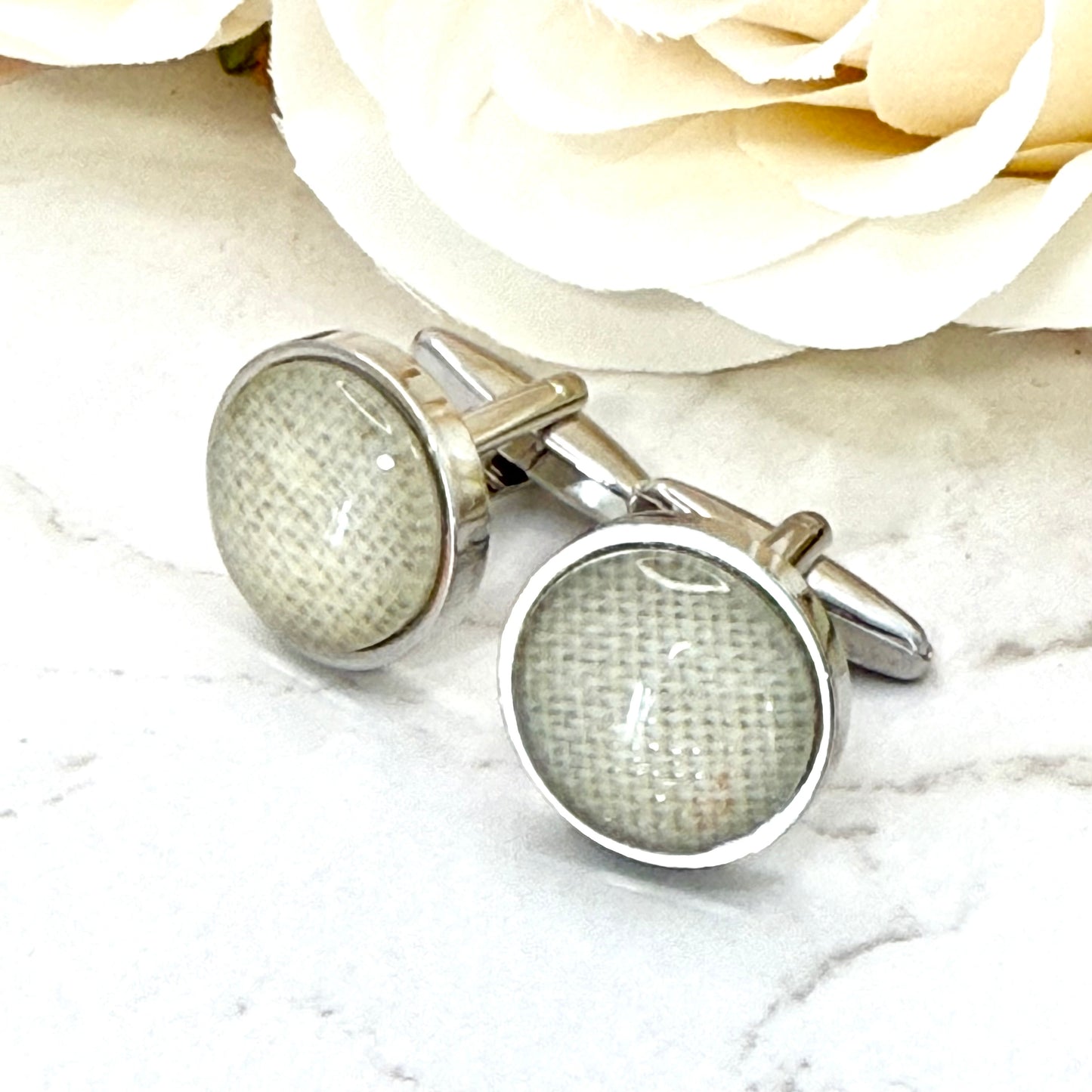 Linen 8th Anniversary Cufflinks Handmade