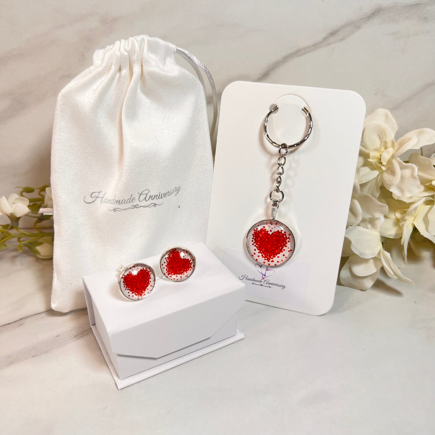 Heart Cufflinks and Keyring Gift Set Handmade-Keyring-Handmadeanniversary-Handmade Anniversary