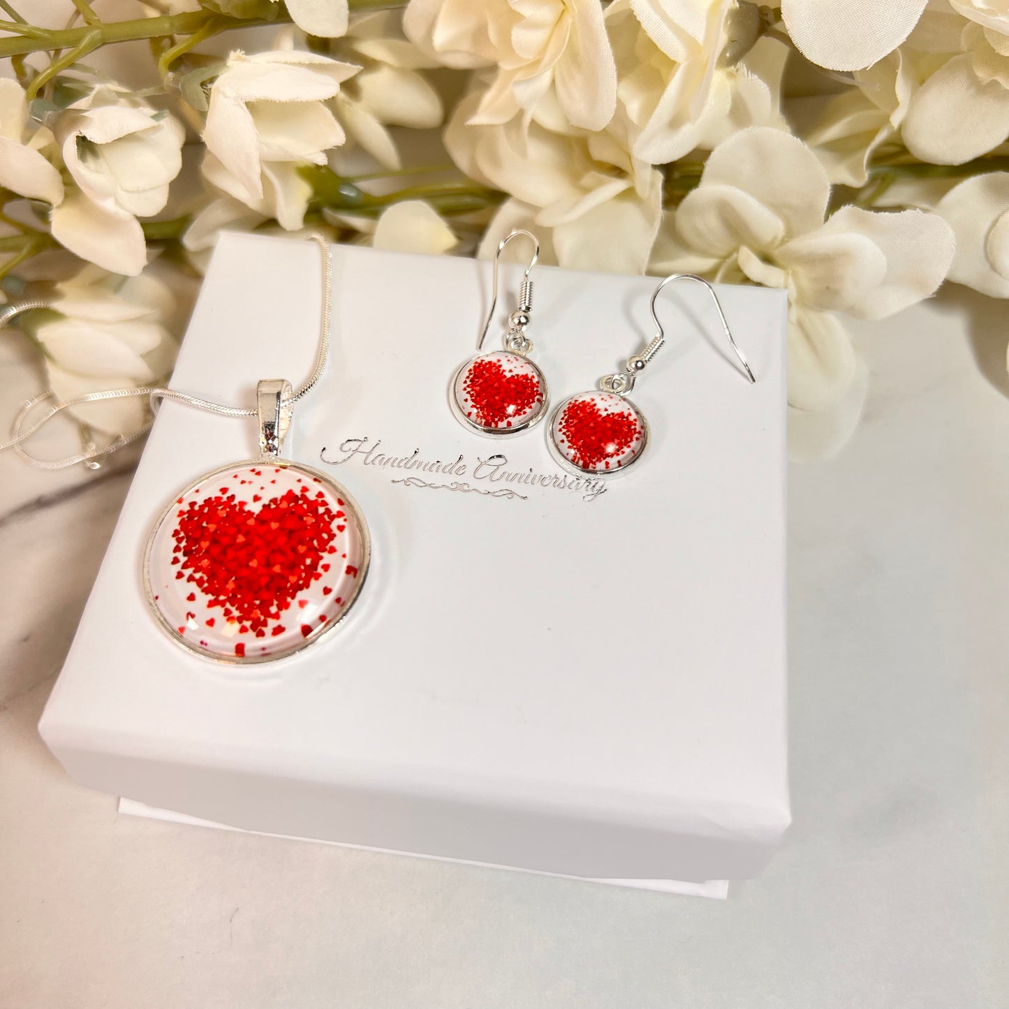 Heart Pendant & Drop Earrings Jewellery Set Handmade-Pendant & Earrings-Handmadeanniversary-Handmade Anniversary