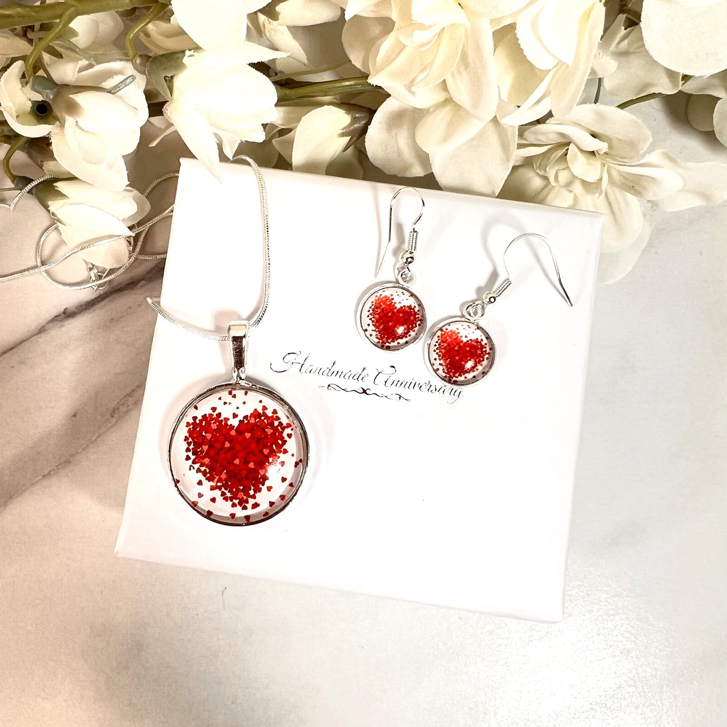 Heart Pendant & Drop Earrings Jewellery Set Handmade-Pendant & Earrings-Handmadeanniversary-Handmade Anniversary