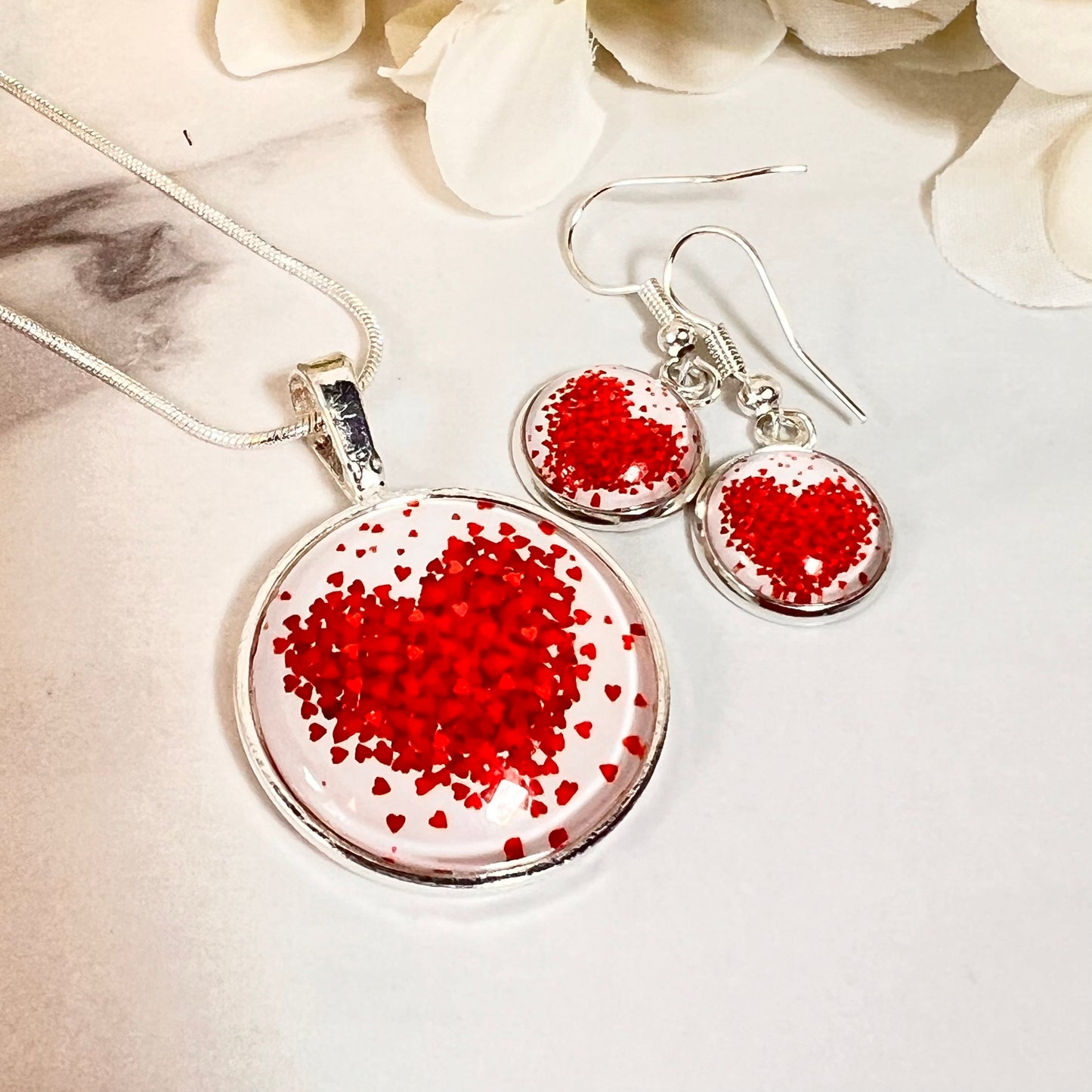 Heart Pendant & Drop Earrings Jewellery Set Handmade-Pendant & Earrings-Handmadeanniversary-Handmade Anniversary