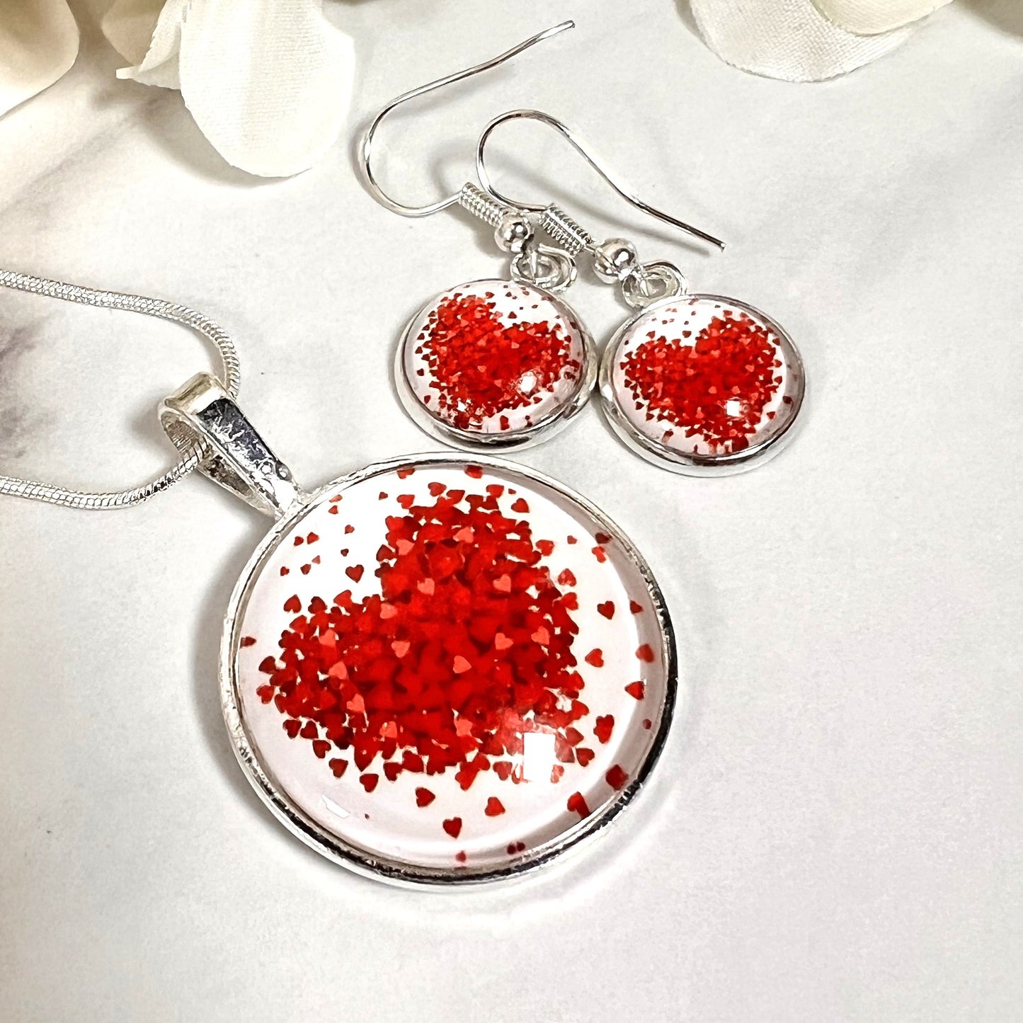 Heart Pendant & Drop Earrings Jewellery Set Handmade-Pendant & Earrings-Handmadeanniversary-Handmade Anniversary