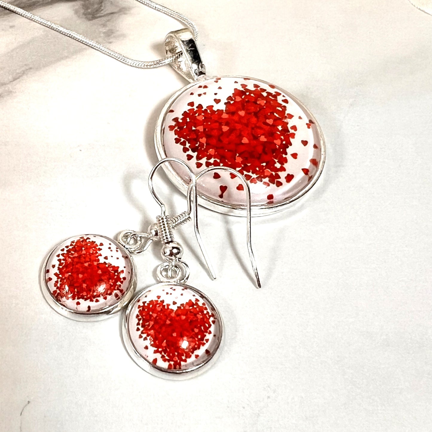Heart Pendant & Drop Earrings Jewellery Set Handmade-Pendant & Earrings-Handmadeanniversary-Handmade Anniversary