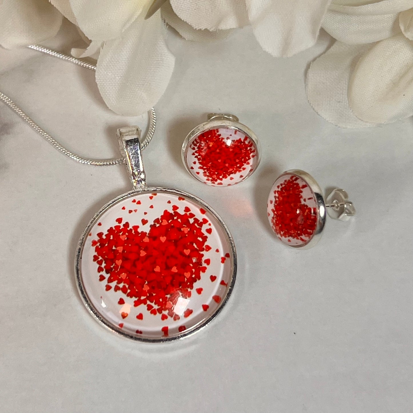 Heart Pendant & Stud Earrings Jewellery Set Handmade-Pendant & Earrings-Handmadeanniversary-Handmade Anniversary