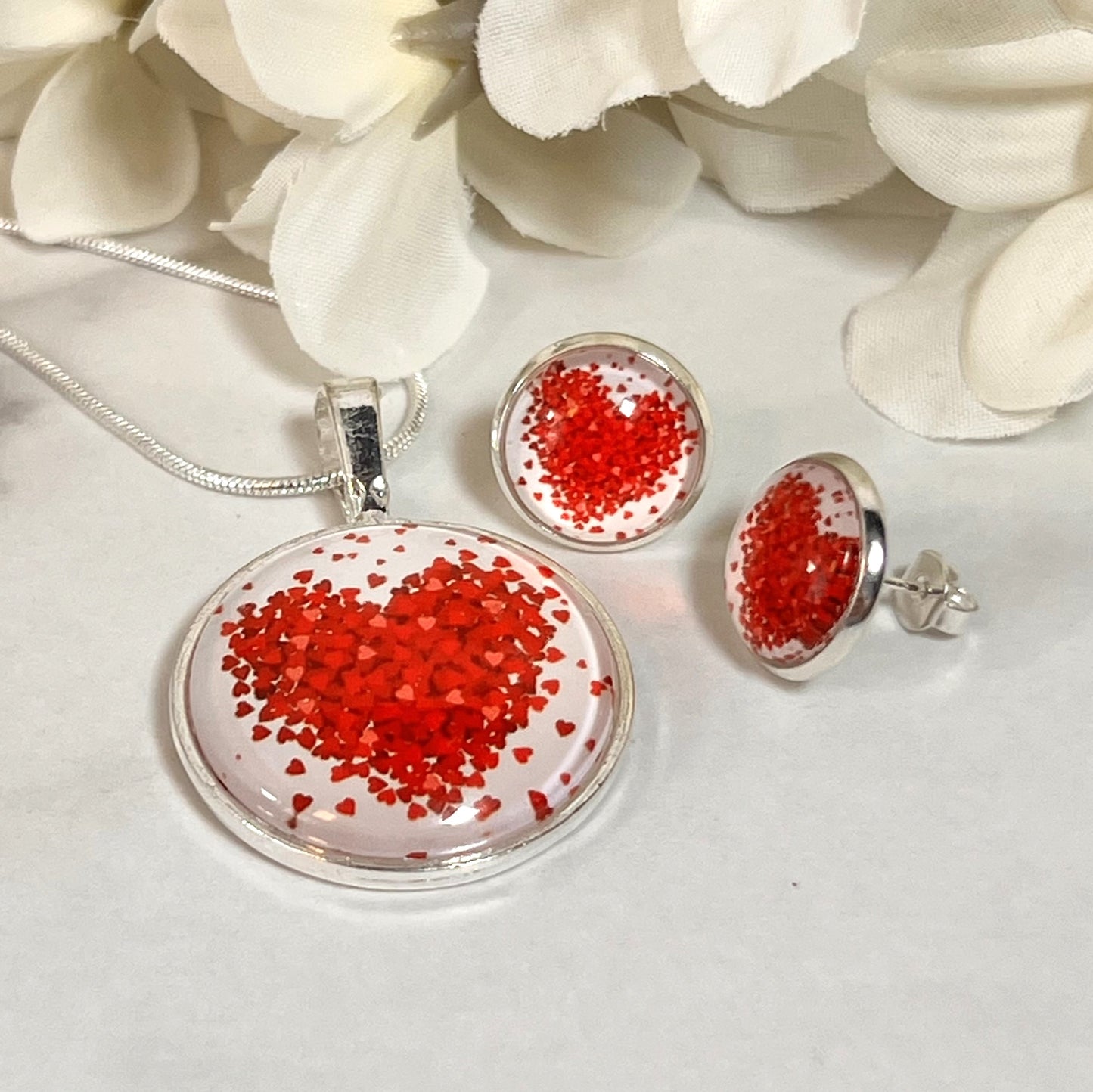 Heart Pendant & Stud Earrings Jewellery Set Handmade-Pendant & Earrings-Handmadeanniversary-Handmade Anniversary