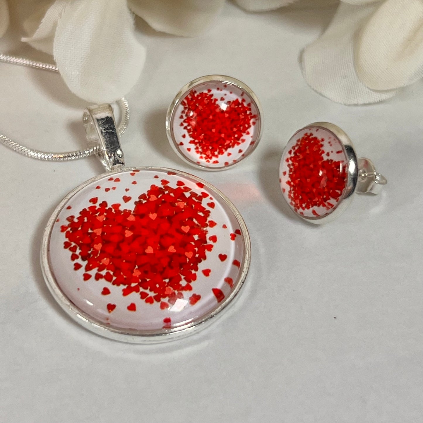 Heart Pendant & Stud Earrings Jewellery Set Handmade-Pendant & Earrings-Handmadeanniversary-Handmade Anniversary