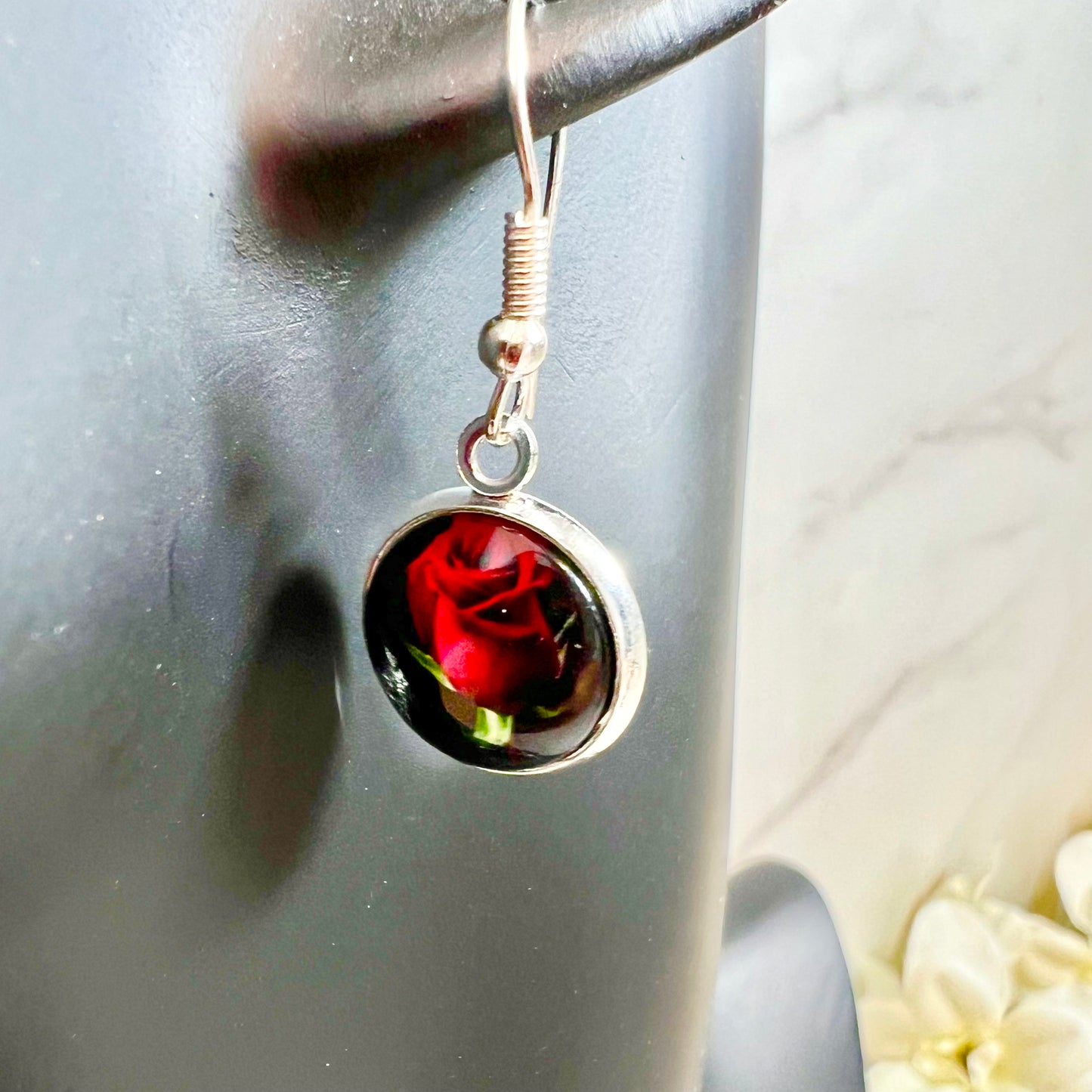 Rose Pendant & Drop Earrings Jewellery Set Handmade