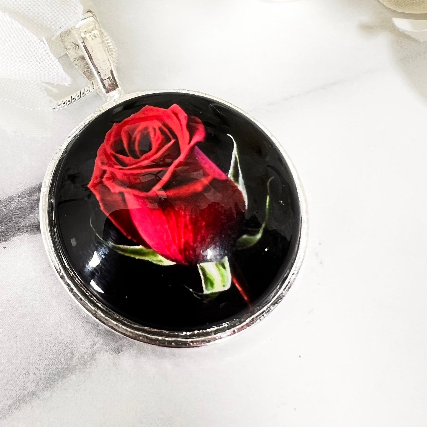 Rose Pendant & Drop Earrings Jewellery Set Handmade