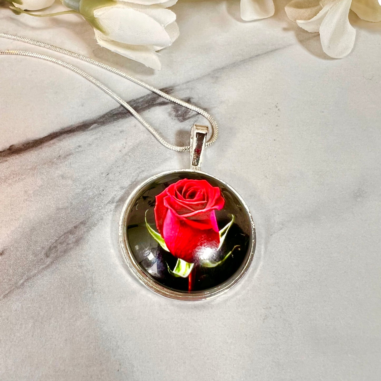 Rose Pendant & Drop Earrings Jewellery Set Handmade