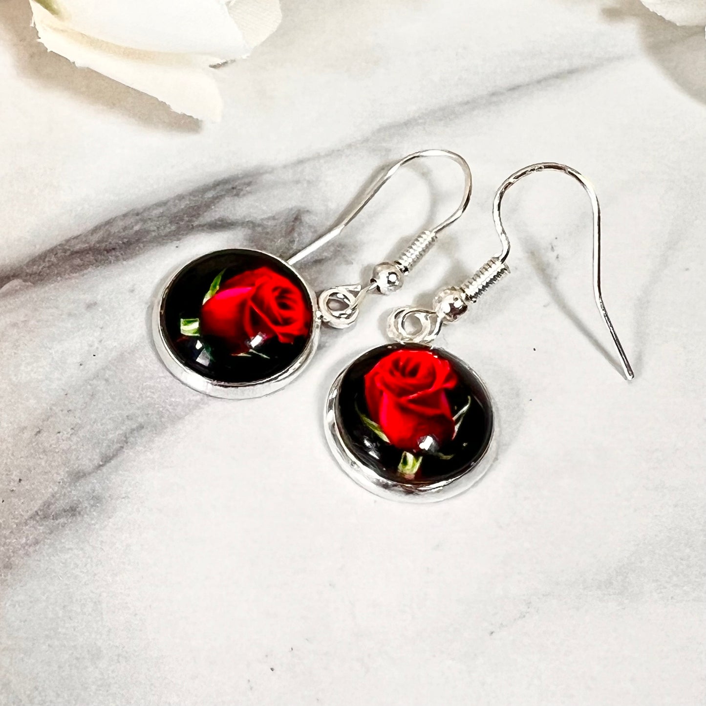 Rose Pendant & Drop Earrings Jewellery Set Handmade