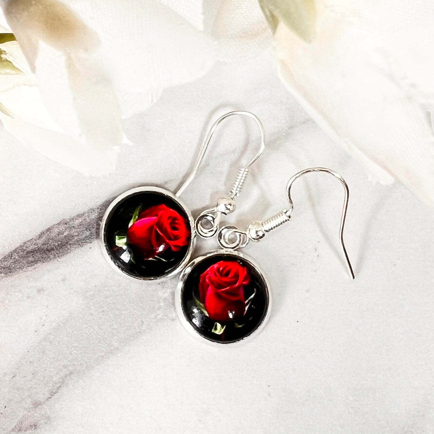 Rose Pendant & Drop Earrings Jewellery Set Handmade