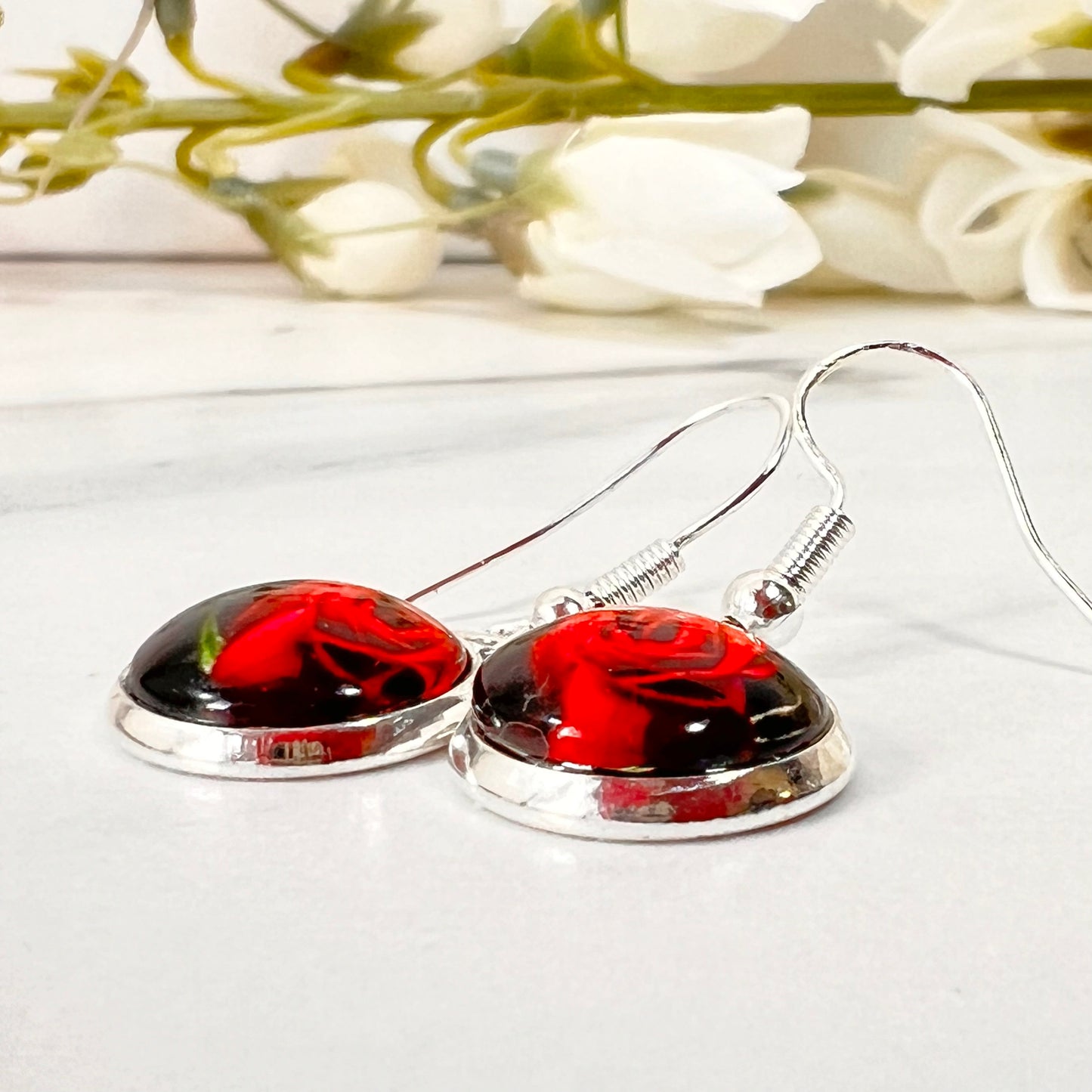 Rose Pendant & Drop Earrings Jewellery Set Handmade