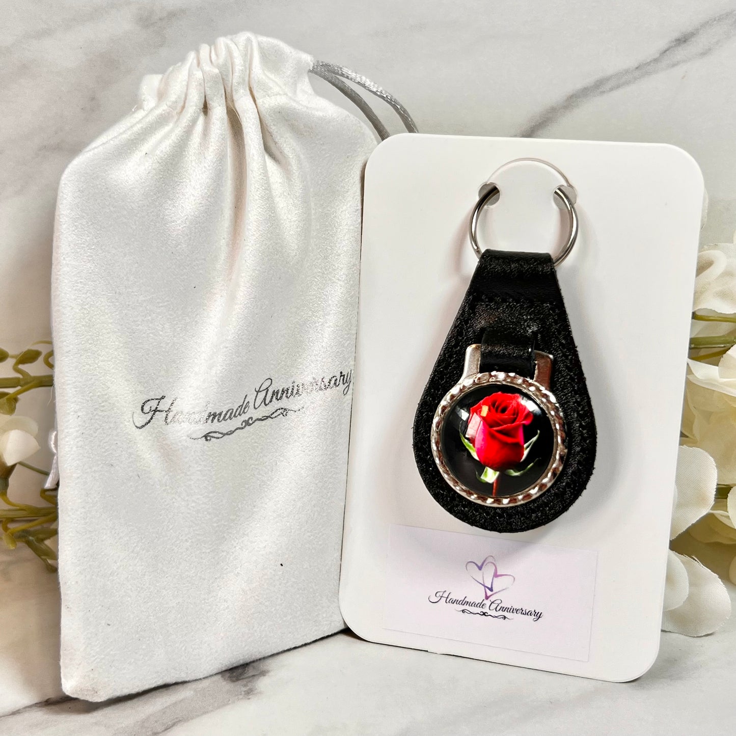 Rose Leather Key Fob Handmade