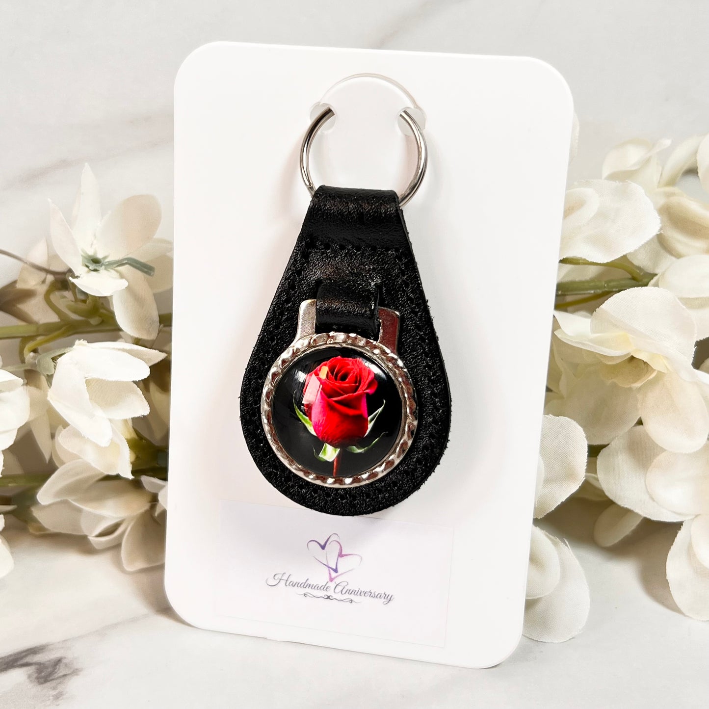 Rose Leather Key Fob Handmade