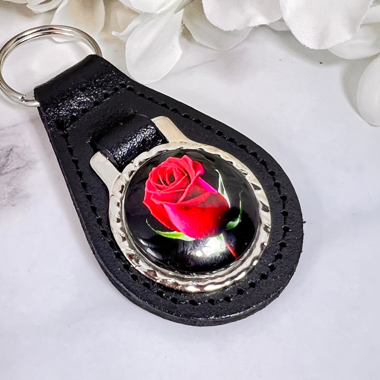 Rose Leather Key Fob Handmade