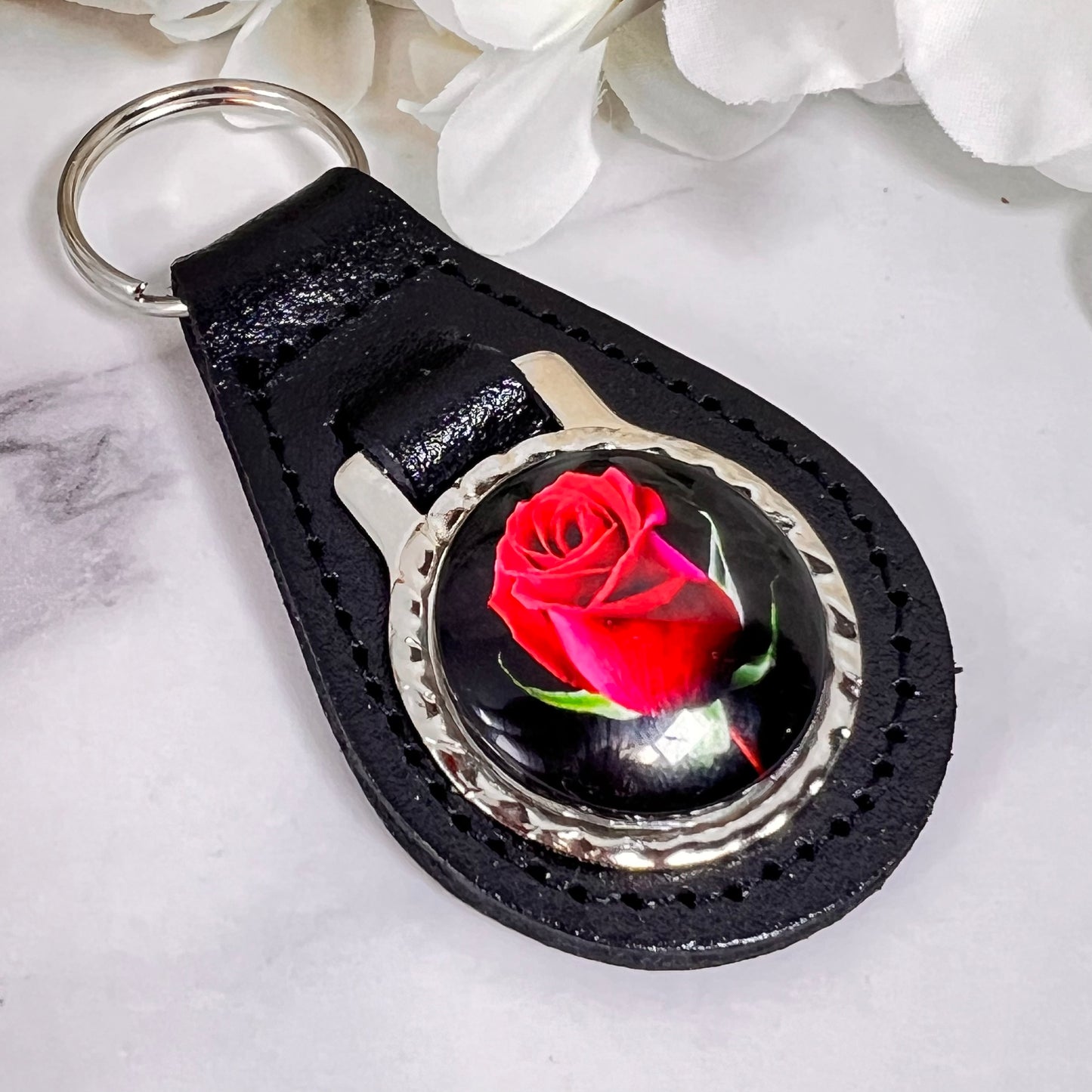 Rose Leather Key Fob Handmade