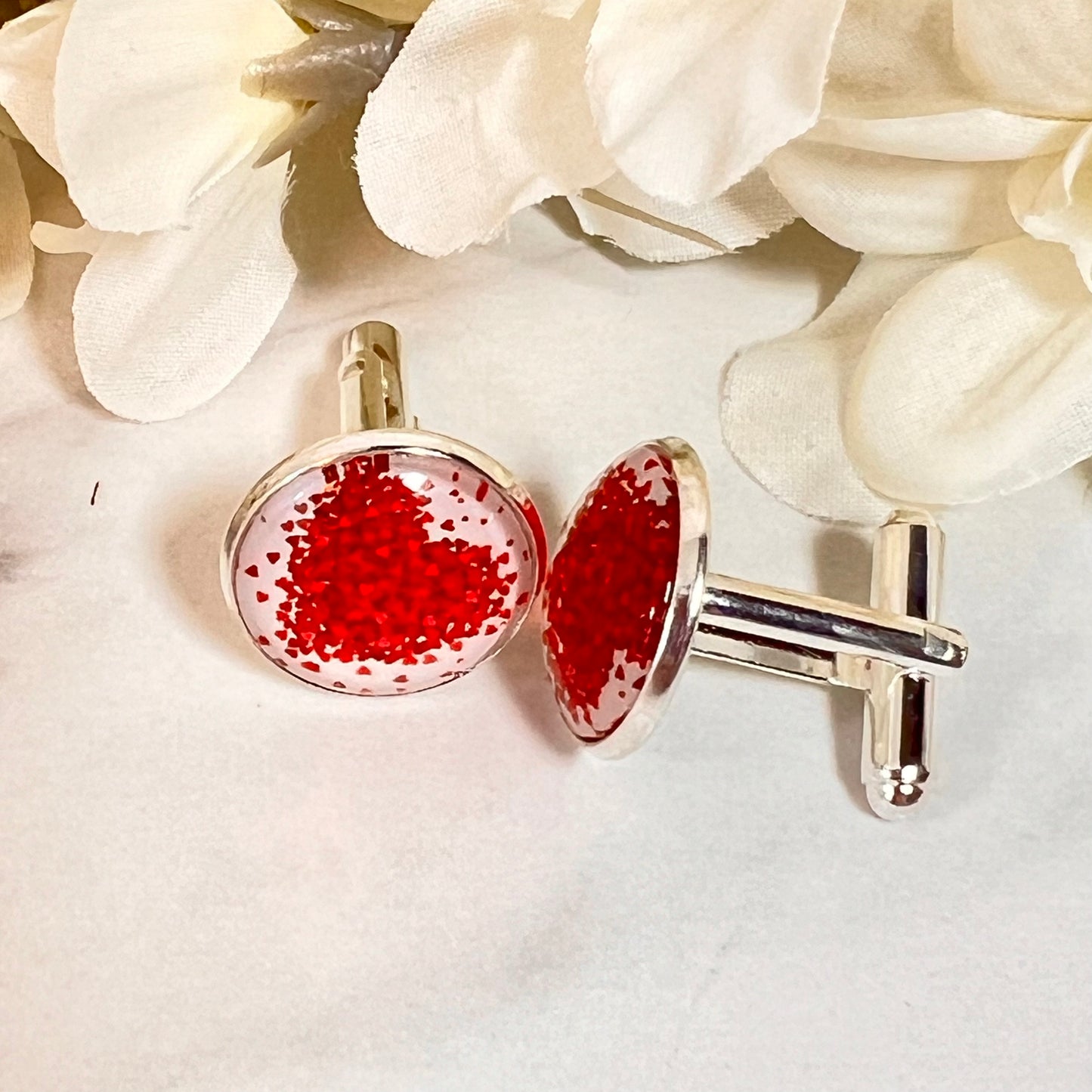 Heart Cufflinks & Leather Key Fob Gift Set Handmade