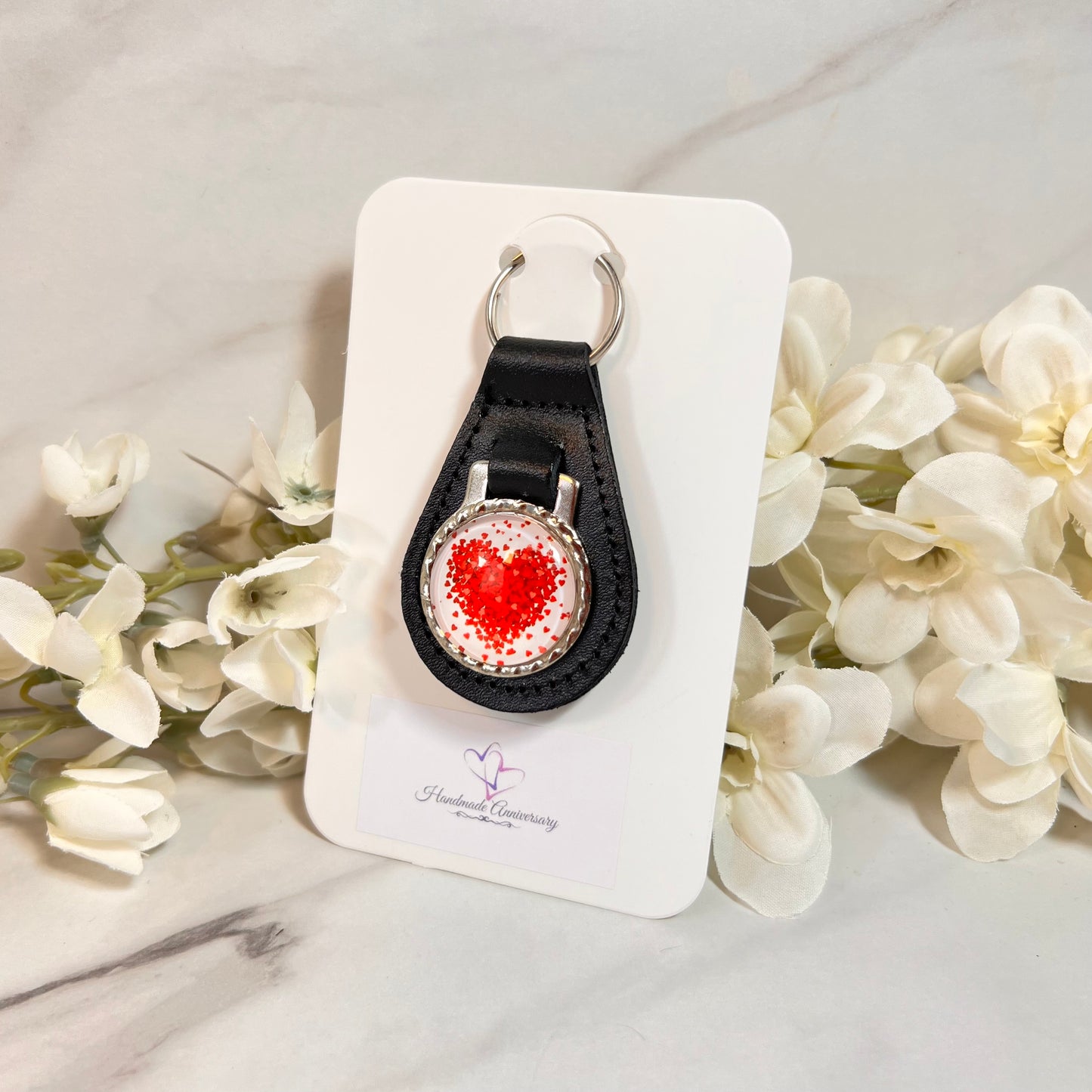 Heart Cufflinks & Leather Key Fob Gift Set Handmade