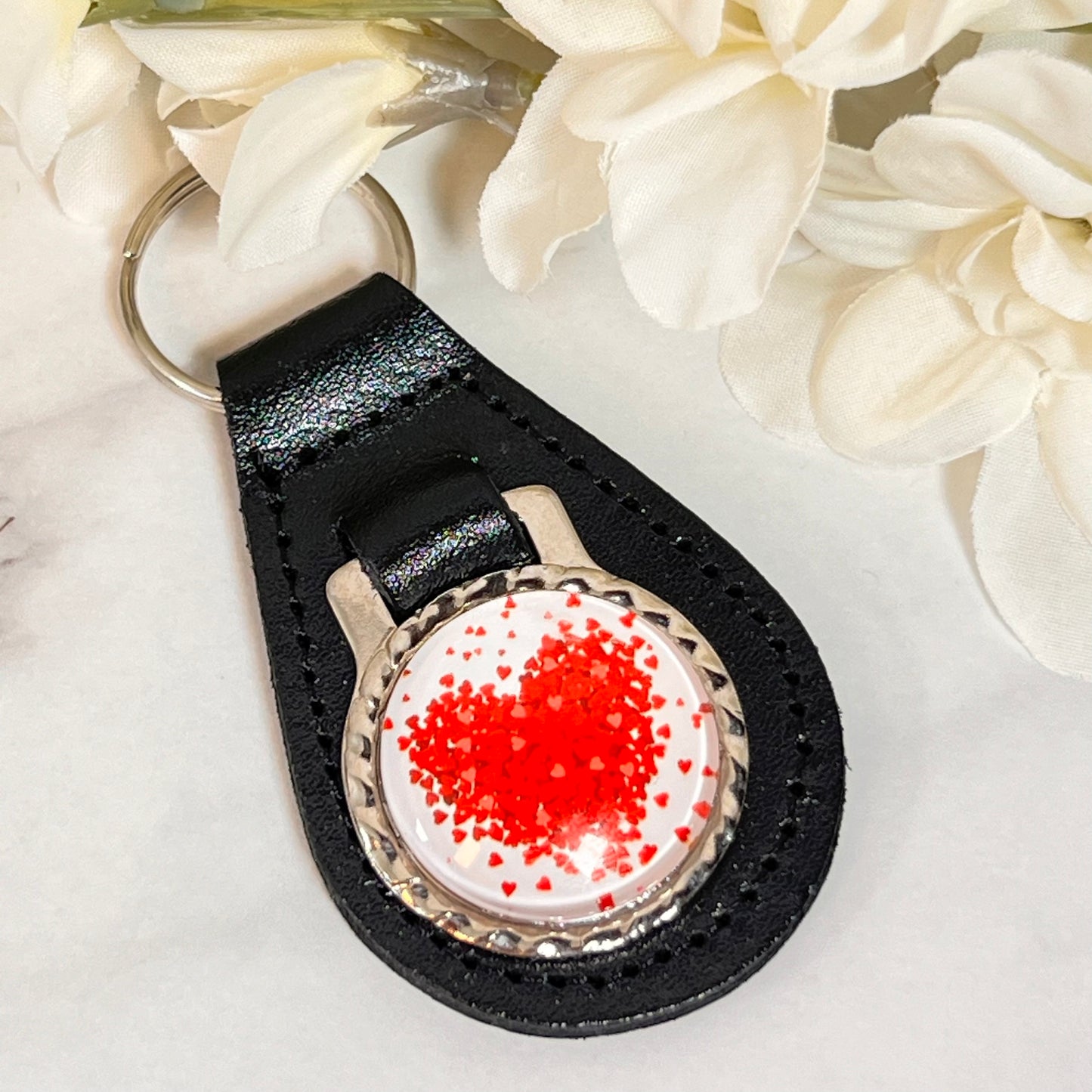 Heart Cufflinks & Leather Key Fob Gift Set Handmade