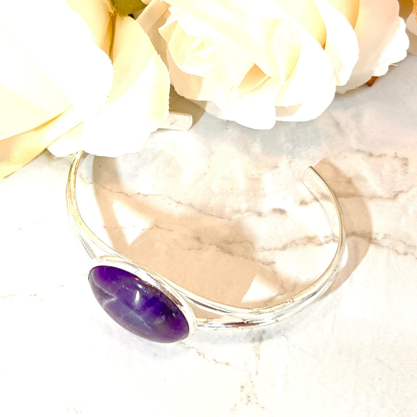 Amethyst 33rd Wedding Anniversary Silver Plated Bangle Bracelet Handmade