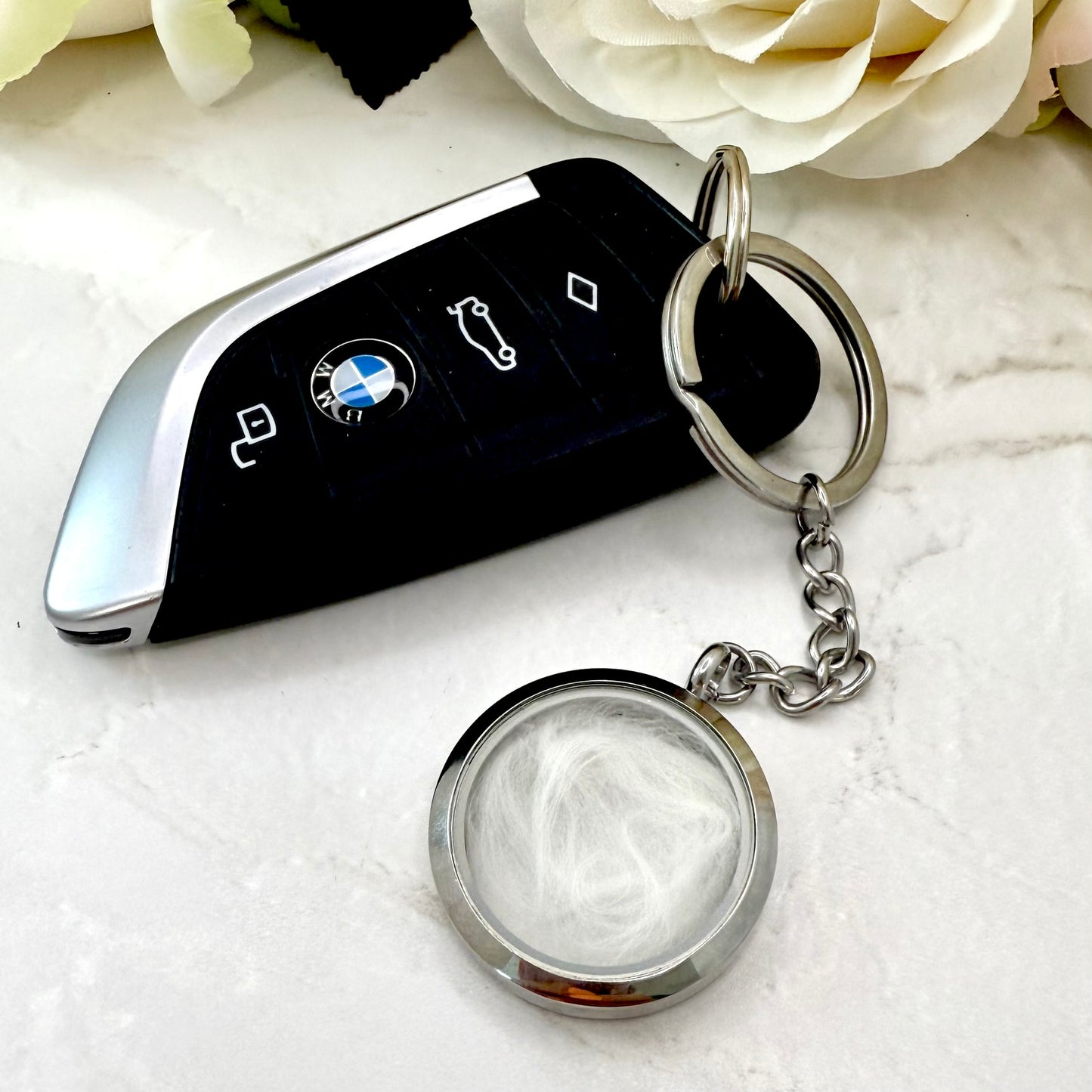 Double Sided Cotton 2nd Wedding Anniversary Keyring Handmade