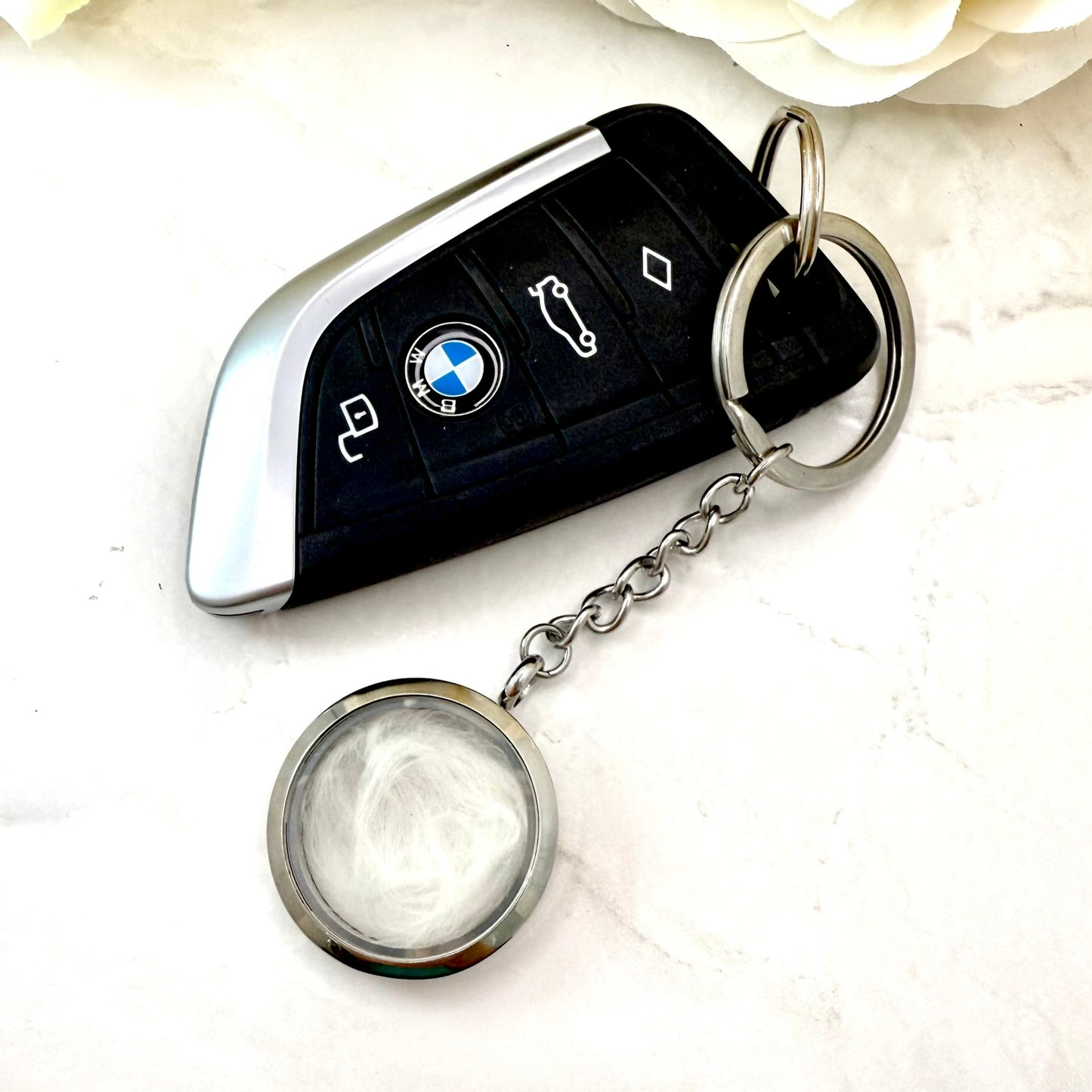 Double Sided Cotton 2nd Wedding Anniversary Keyring Handmade