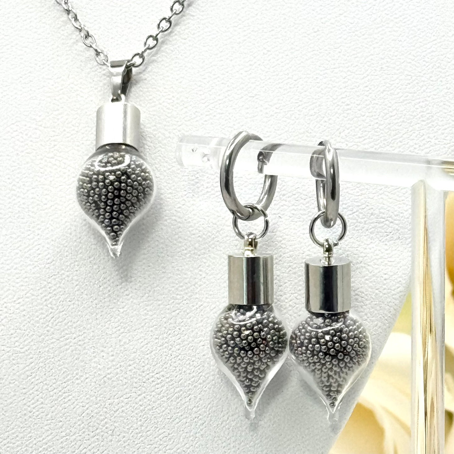 Statement Luxury Stainless Steel 11th Anniversary Pendant & Earrings Jewellery Set Handmade