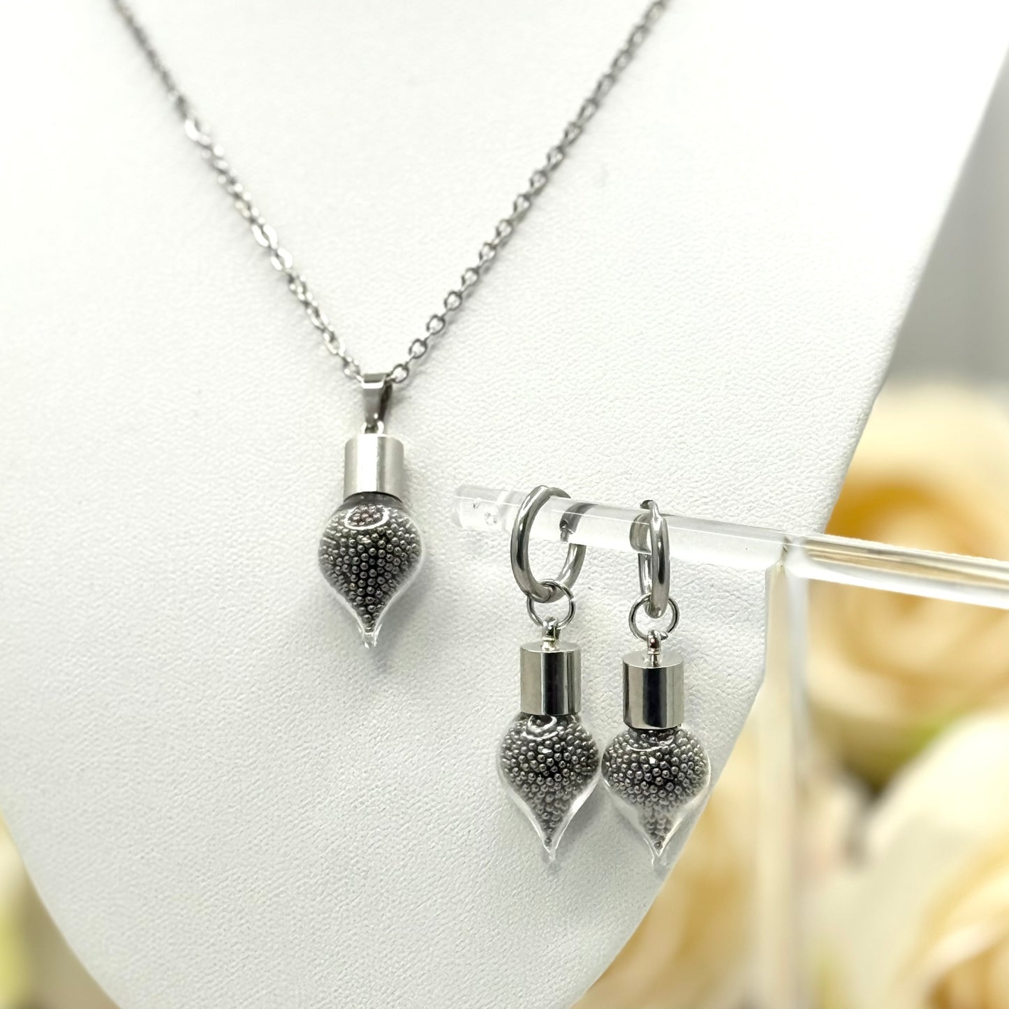 Statement Luxury Stainless Steel 11th Anniversary Pendant & Earrings Jewellery Set Handmade